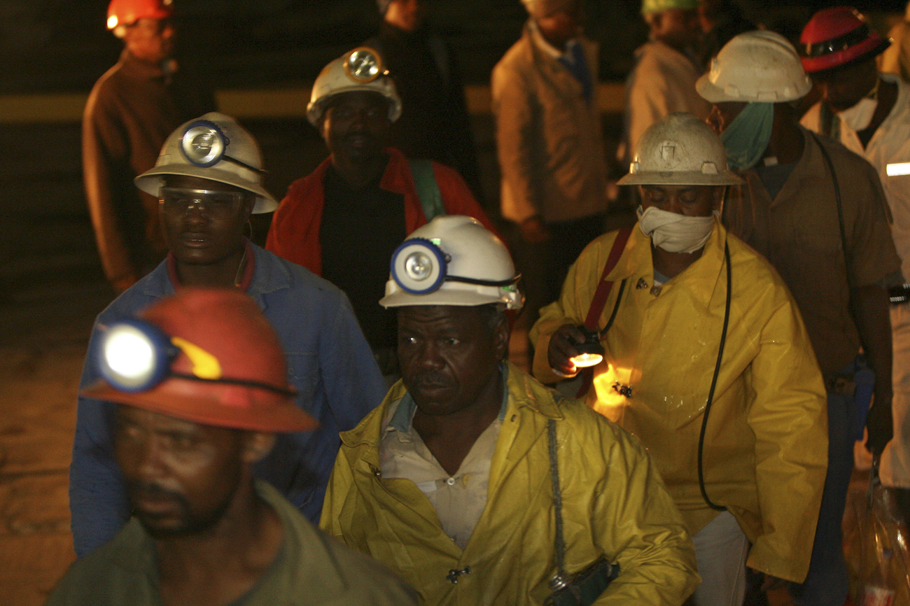 Harmony Gold miners appear on surface after being trapped underground for more than 10 hours at a mine in Carltonville