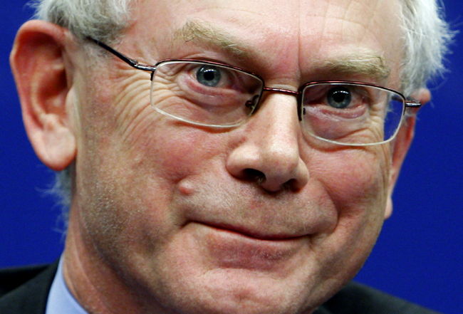 Belgium's PM Van Rompuy addresses a news conference after being elected EU president during a EU leaders summit in Brussels