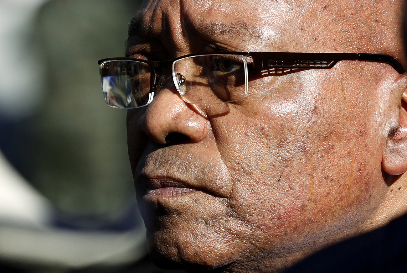 South African President Jacob Zuma arrives for the funeral of Albertina Sisulu in Soweto