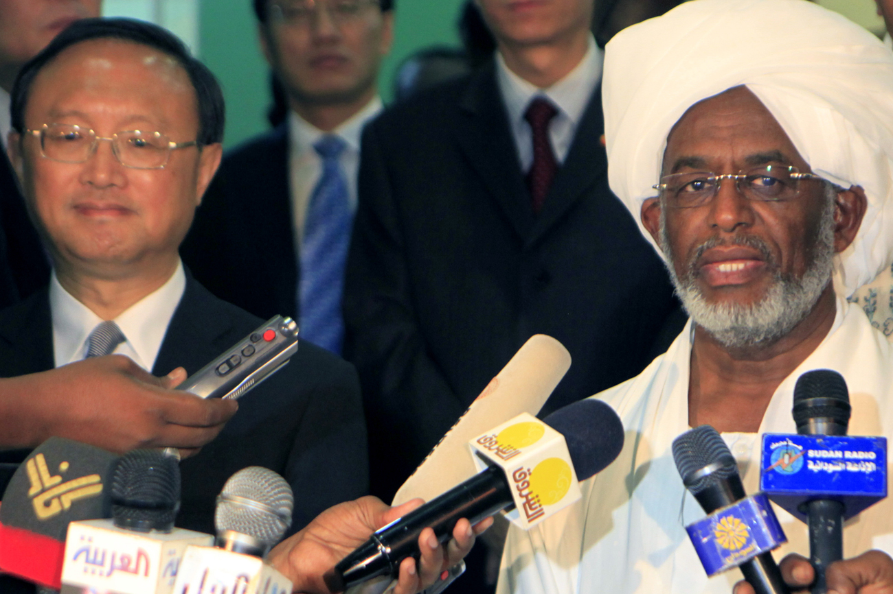 Sudan's Foreign Minister Ali Karti speaks during a joint news conference with China's Foreign Minister Yang Jiechi during his visit to Khartoum, Sudan