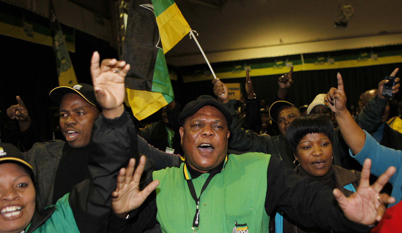 Delegates sing during the start of an ANC policy meeting in Midrand
