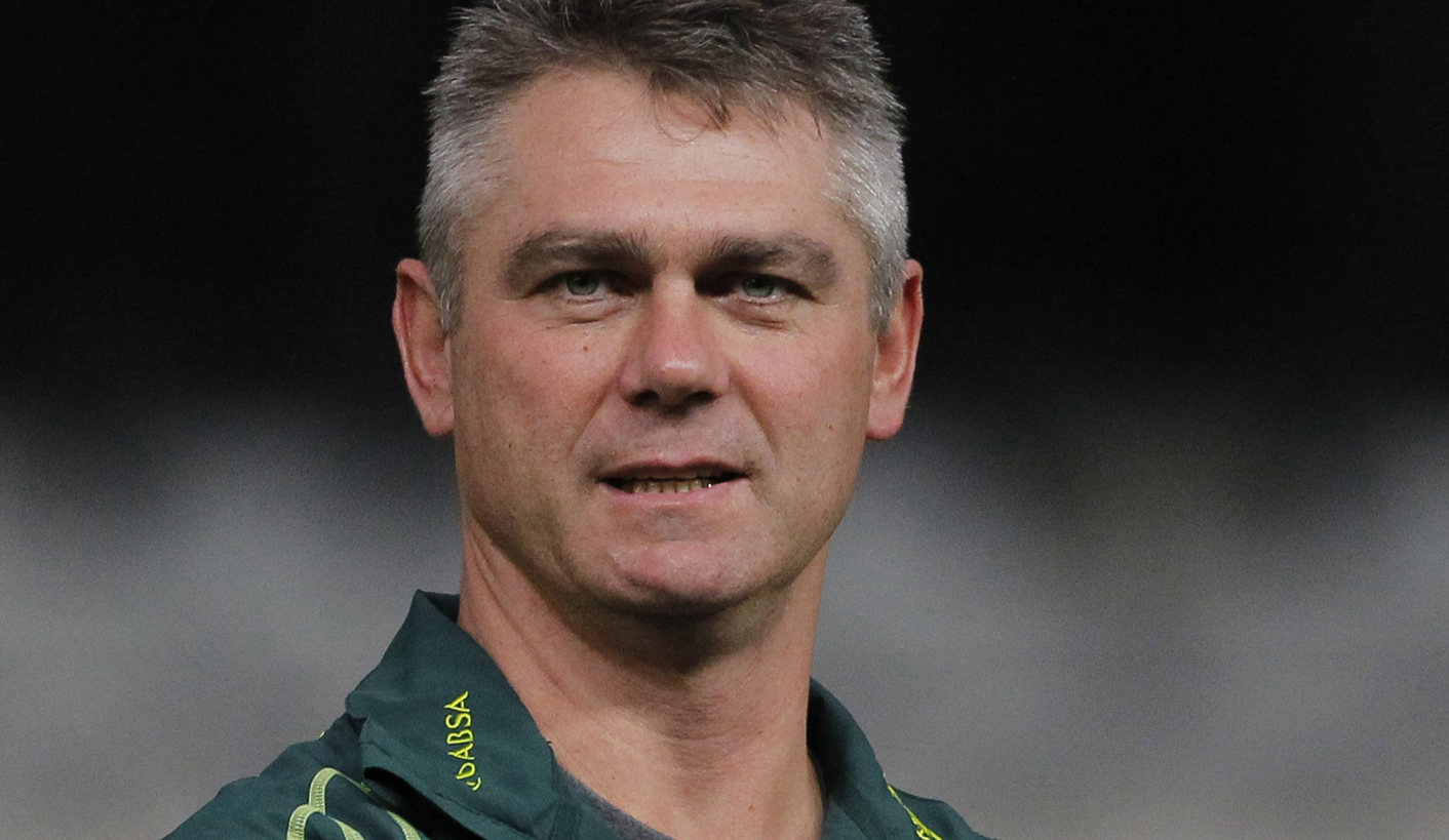 South Africa's coach Meyer looks on during his side's captain's run practice session ahead of the first rugby test against England in Durban