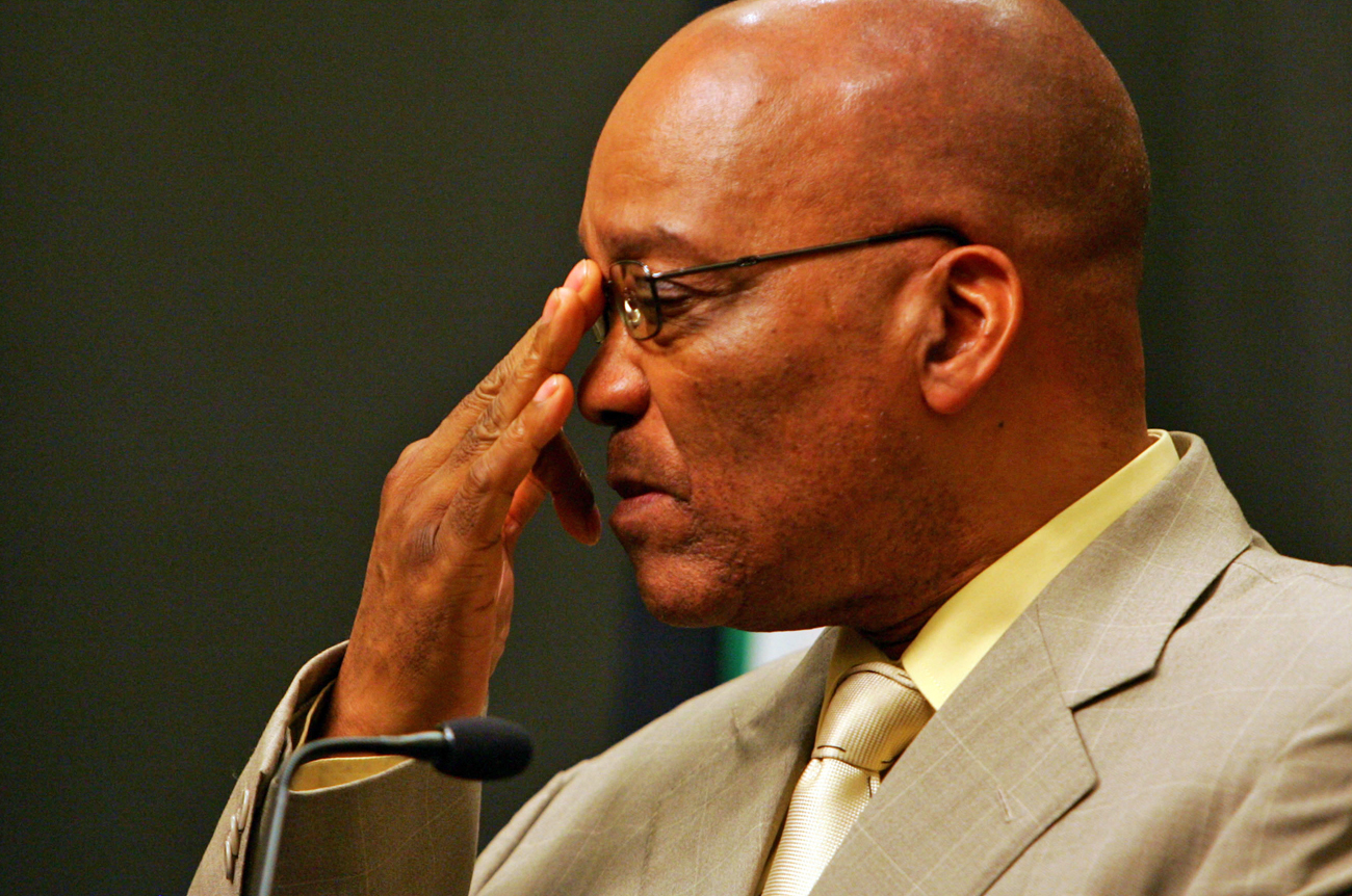 Ousted South African deputy president Jacob Zuma addresses a press conference in Cape Town.