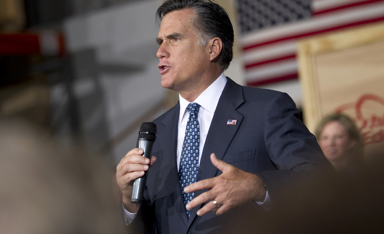 Republican presidential candidate and former Massachusetts Governor Mitt Romney speaks during a campaign event at the Exhibit Edge building in Chantilly, Virginia