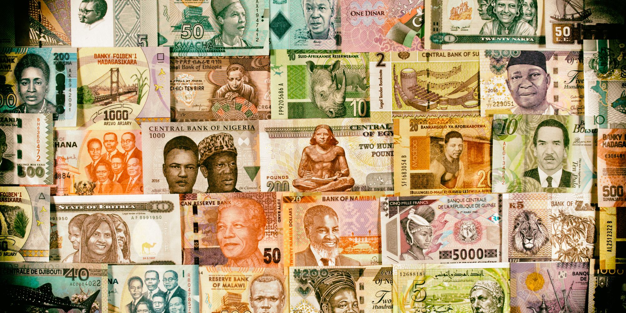 Africa currency notes. African money, trade, economy.