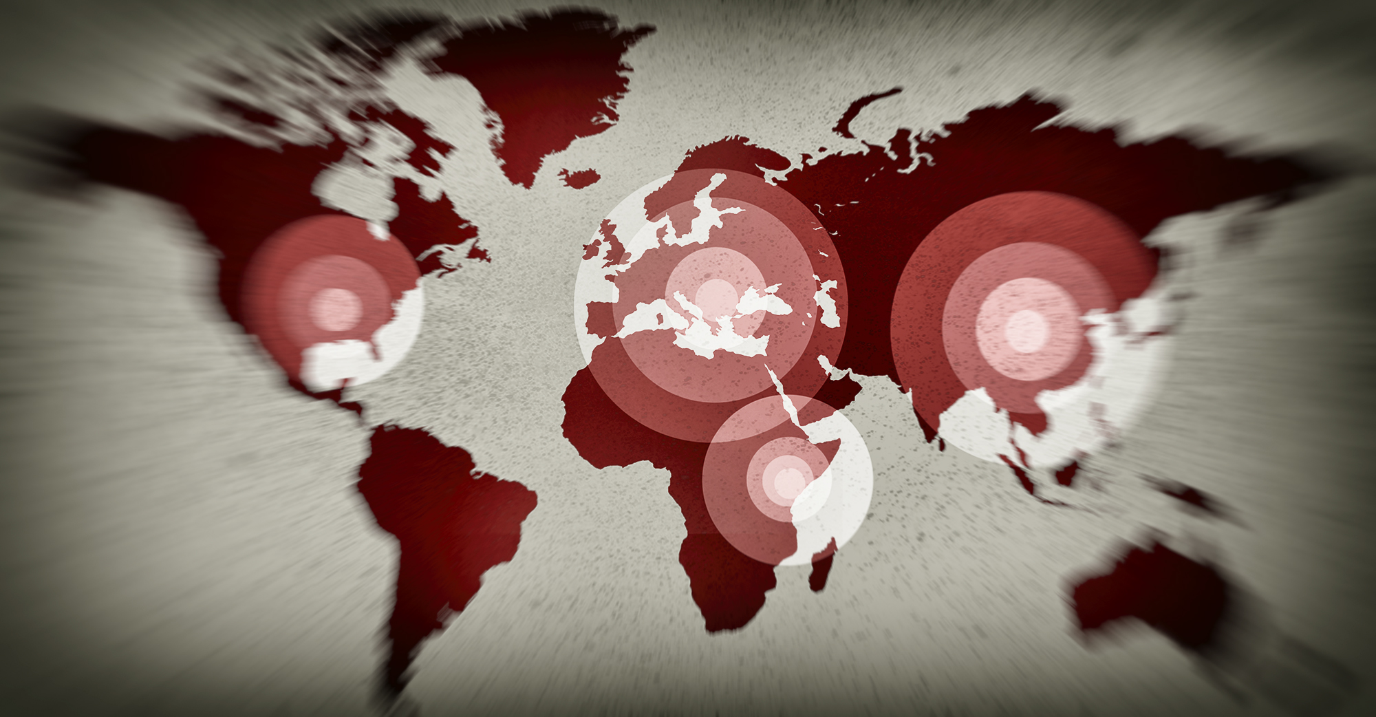 Epicenters of coronavirus pandemic on the world map background