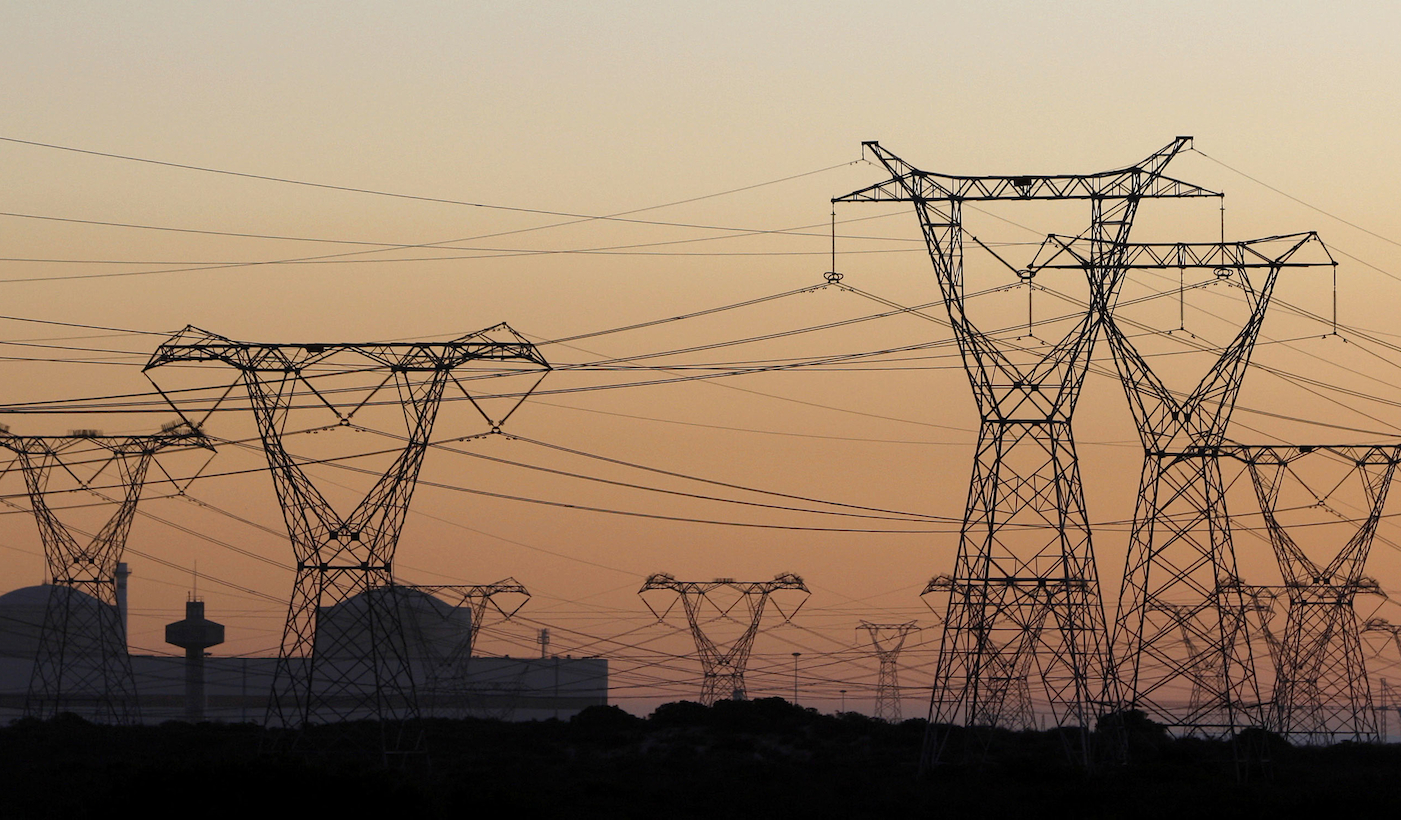 Electricity pylons carry power from Cape Town's Koeberg nuclear power plant