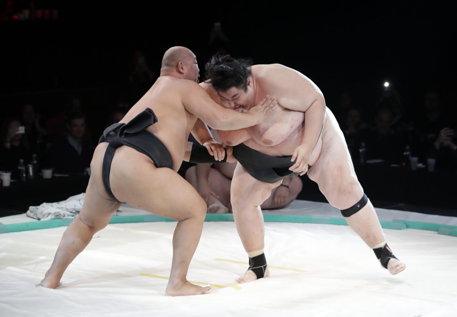Sumo wrestlers compete at the Sumo &amp; Sushi exhibition event