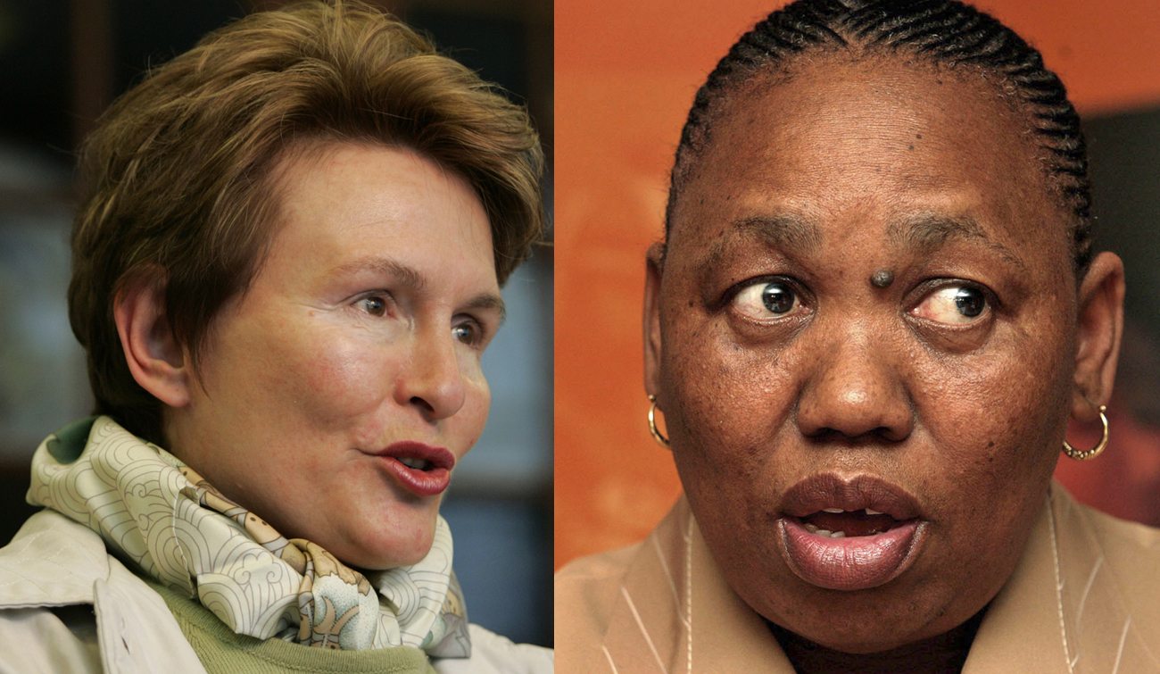 South Africa's Helen Zille, a front-runner for election for the leadership of the opposition, gestures during an interview in Cape Town