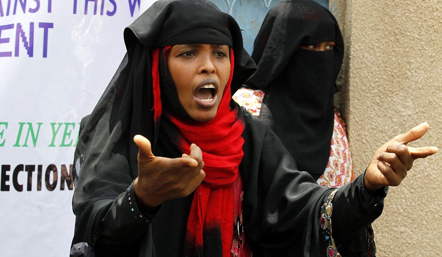African refugees rally outside the UNHCR office in Yemen