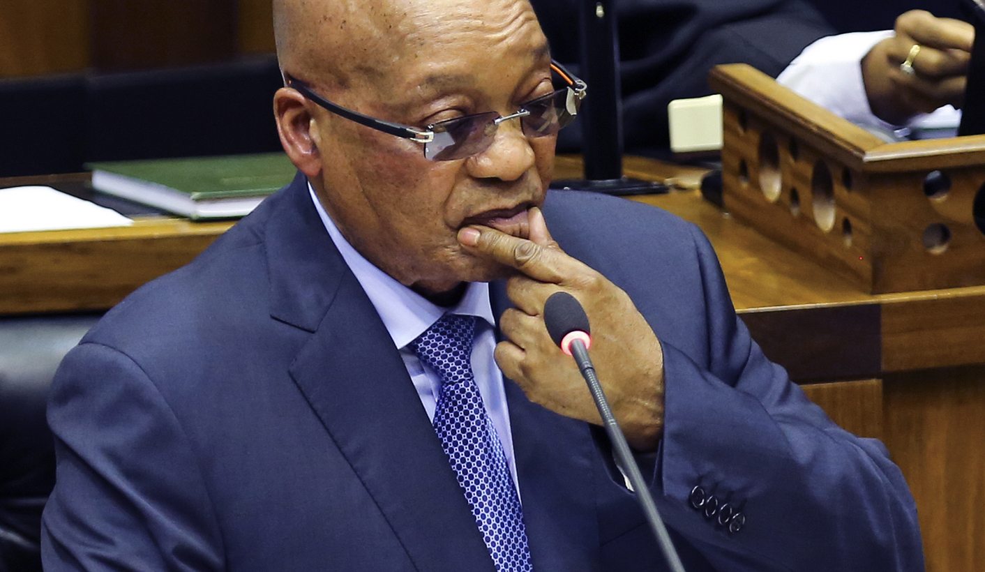 South African President Jacob Zuma answers question in parliament
