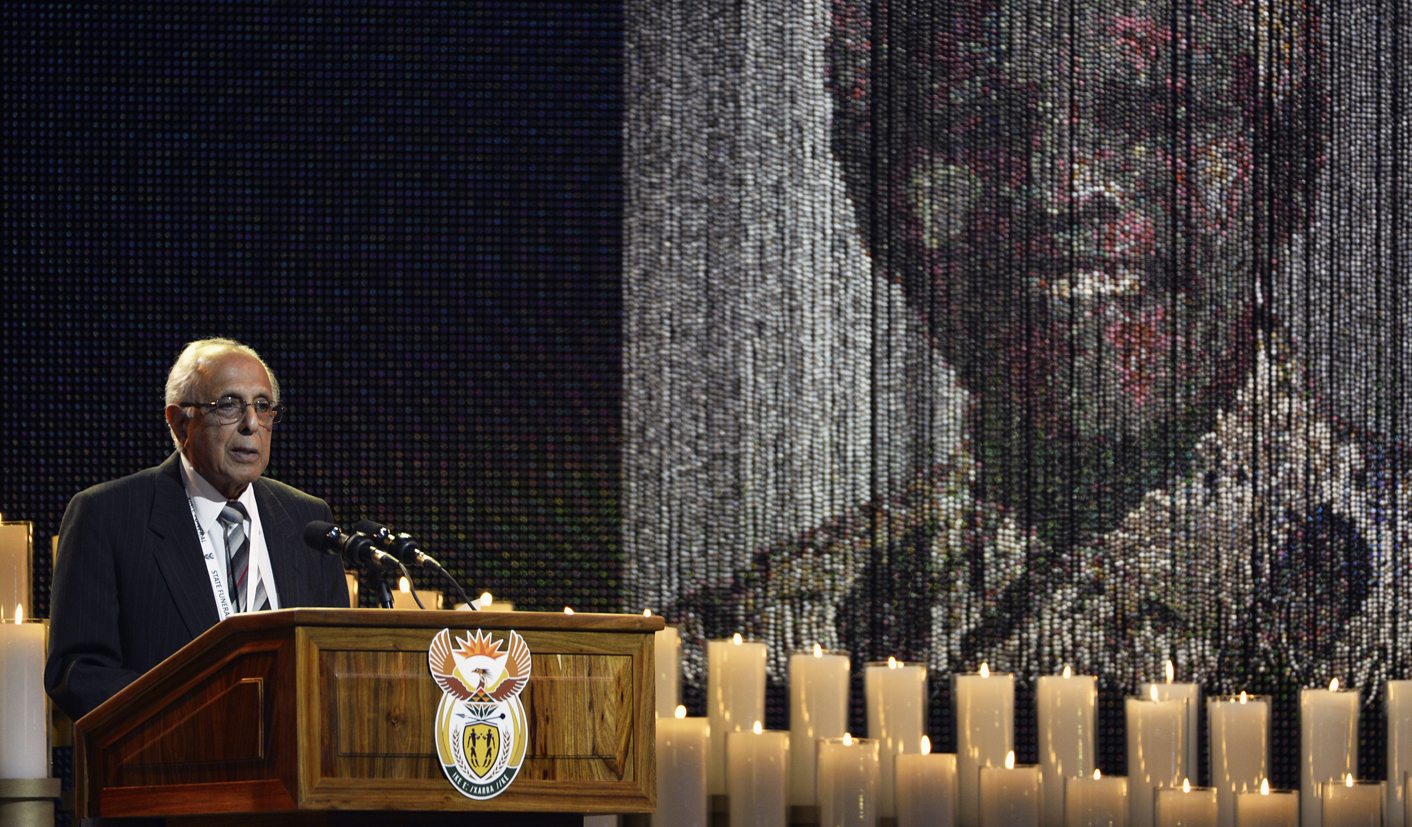 Ahmed Kathrada, close friend of former South African President Nelson Mandela, speaks during Mandela's funeral ceremony in Qunu