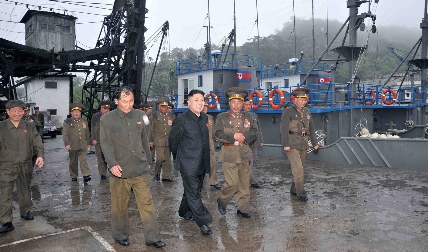 North Korean leader Kim Jong-un gives field guidance to the August 25 Fishery Station under the Korean People's Army Unit 313