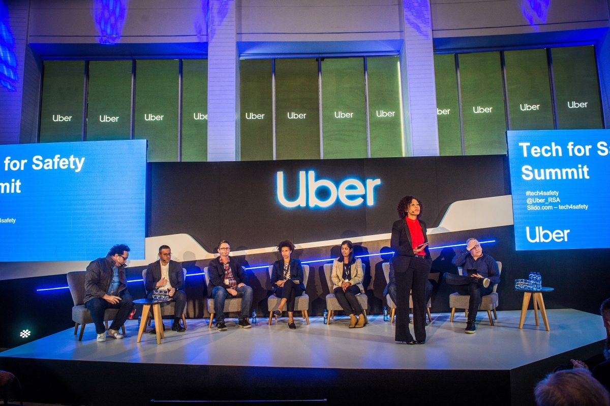 Optimized-MC Redi Tlhabi with panelists during the Uber Tech4Safety Summit