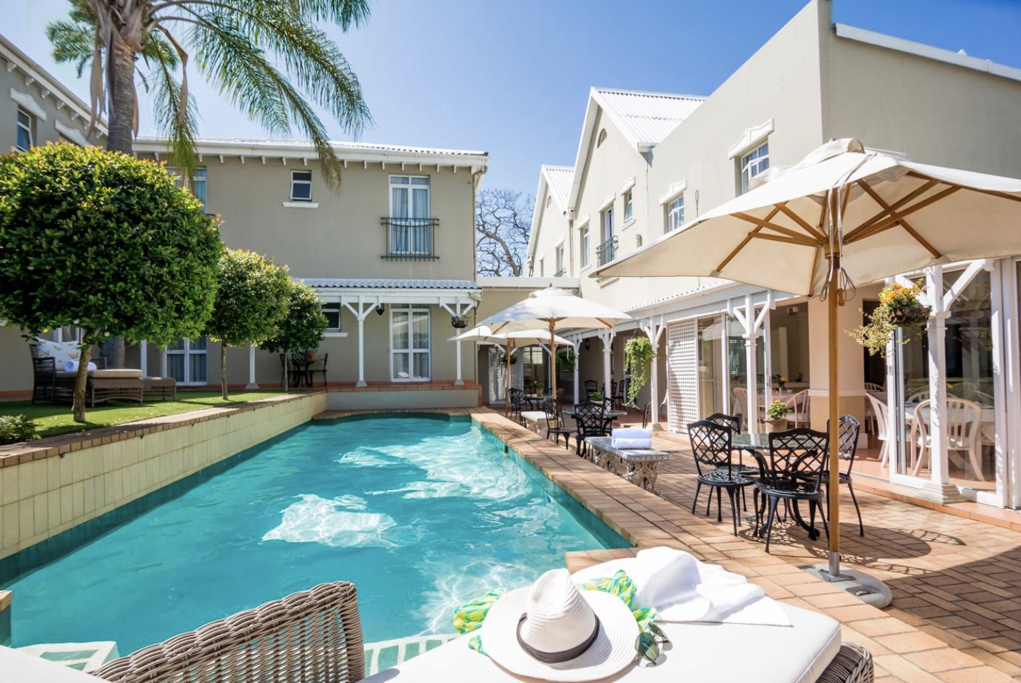 The pool outside The Benjamin restaurant.