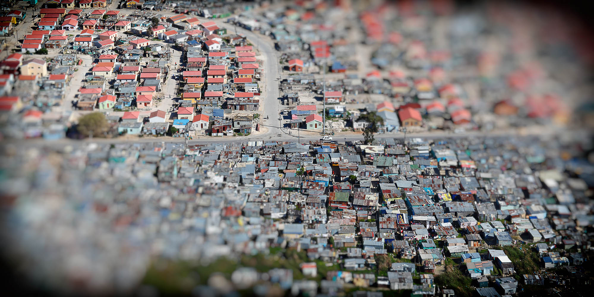 Aerial photo of a Khayelitsha township, Cape Town, Western Cape, South Africa.