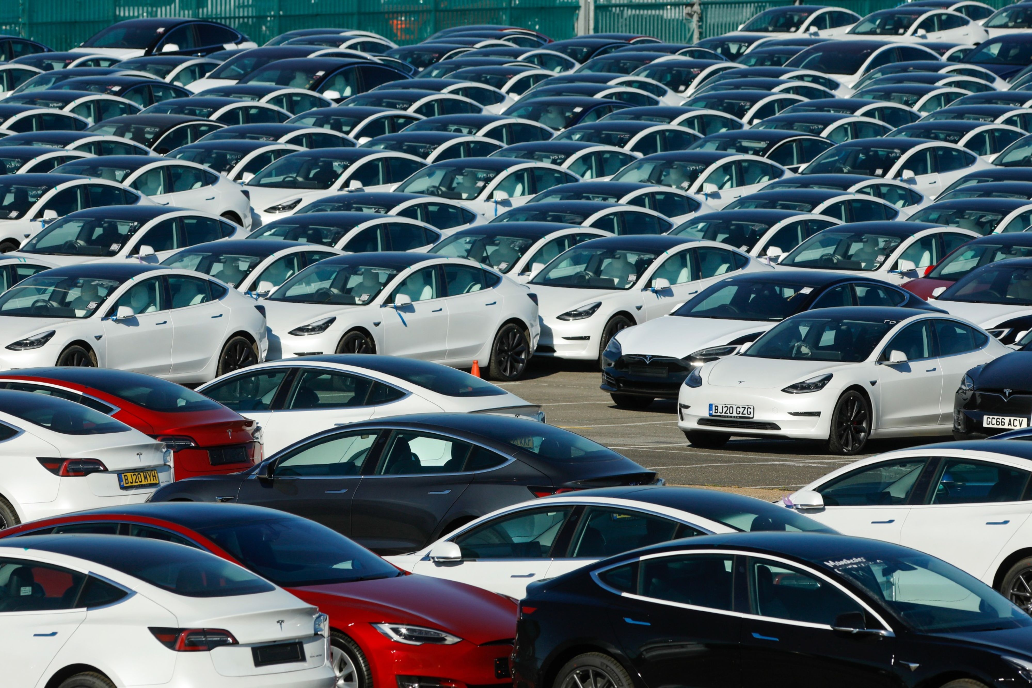 Telsa Inc. Automobiles Dockside At U.K. Port