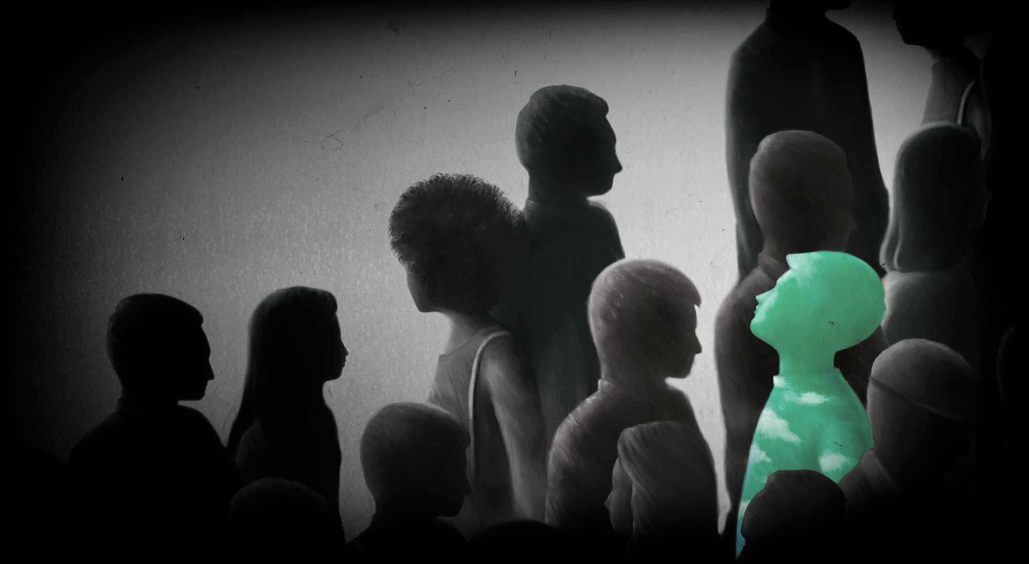 Freedom contrast  unique hope concept, surreal scene bright gree