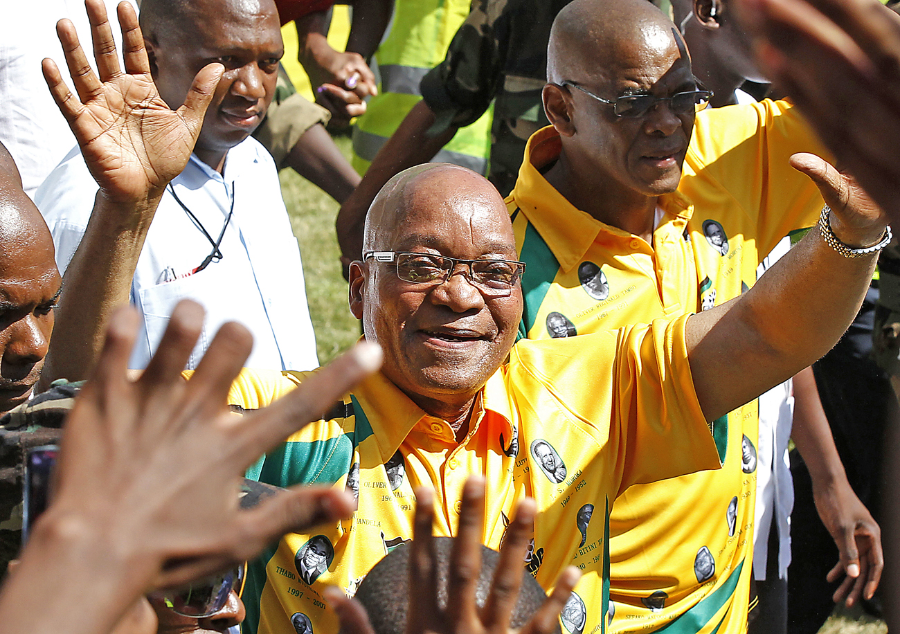 South Africa's president Jacob Zuma greets his supporters during the ANC's centenary celebration in Bloemfontein