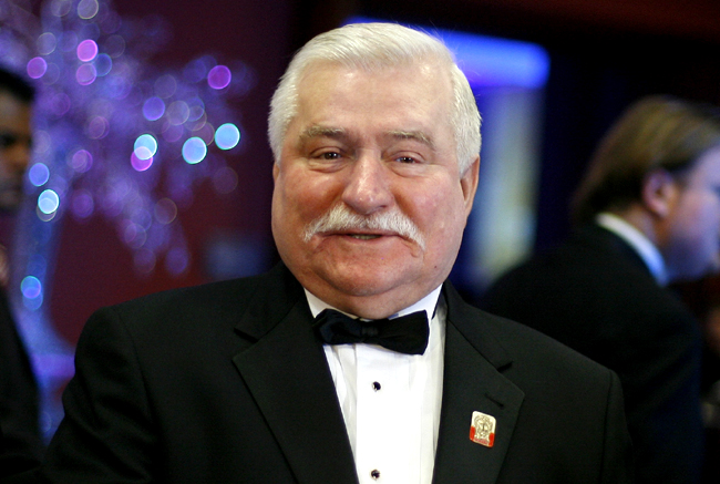 Poland's former President Walesa arrives at a fund-raising gala in Monterrey
