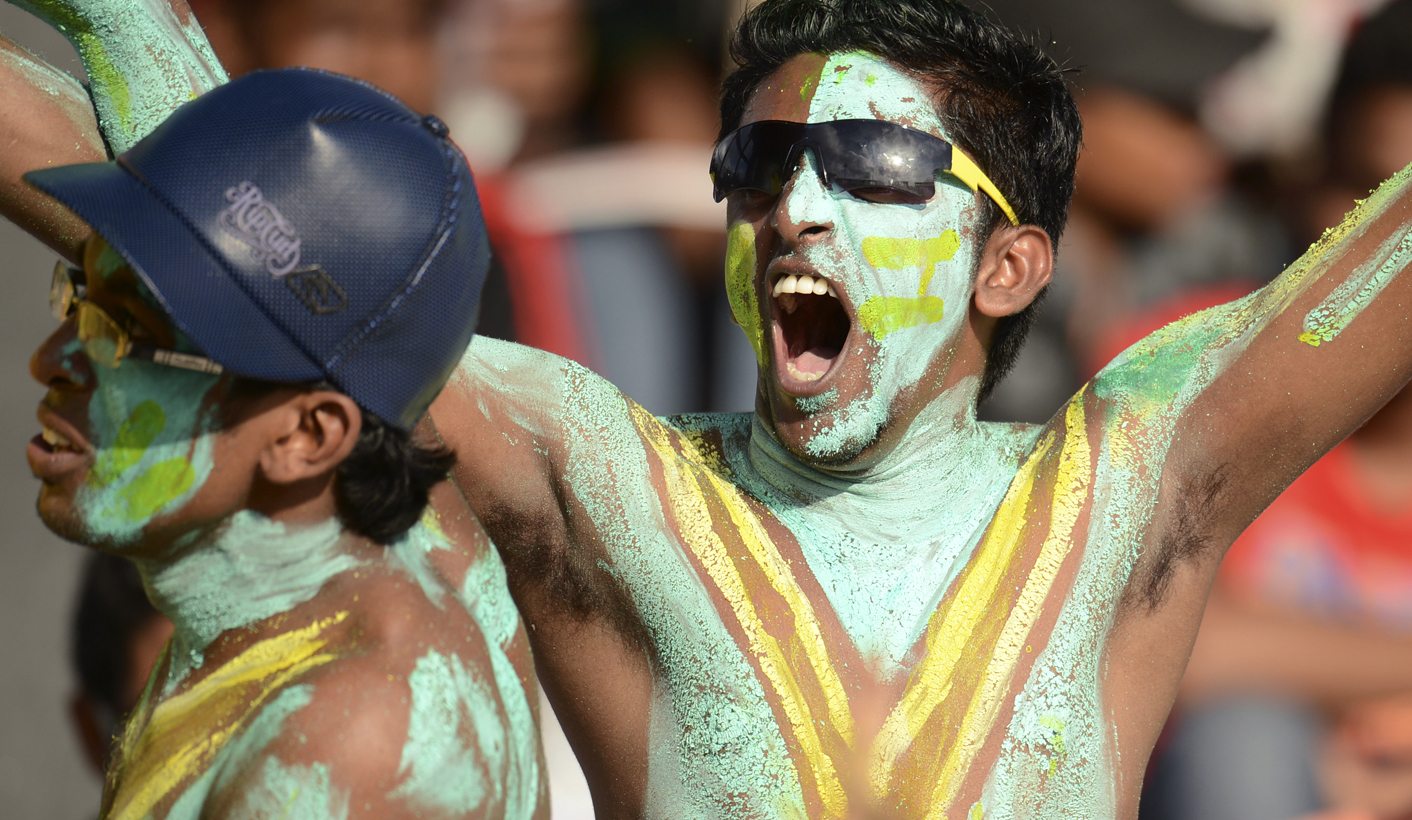 Fans supporting South Africa yell during the ICC World Twenty20 Super 8 cricket match between South Africa and Pakistan at the R Premadasa Stadium in Colombo