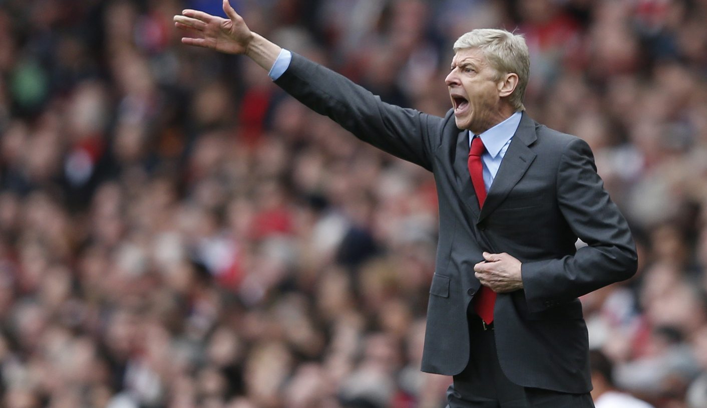 Arsenal's manager Arsene Wenger reacts during the English Premier League soccer match against Manchester United in London