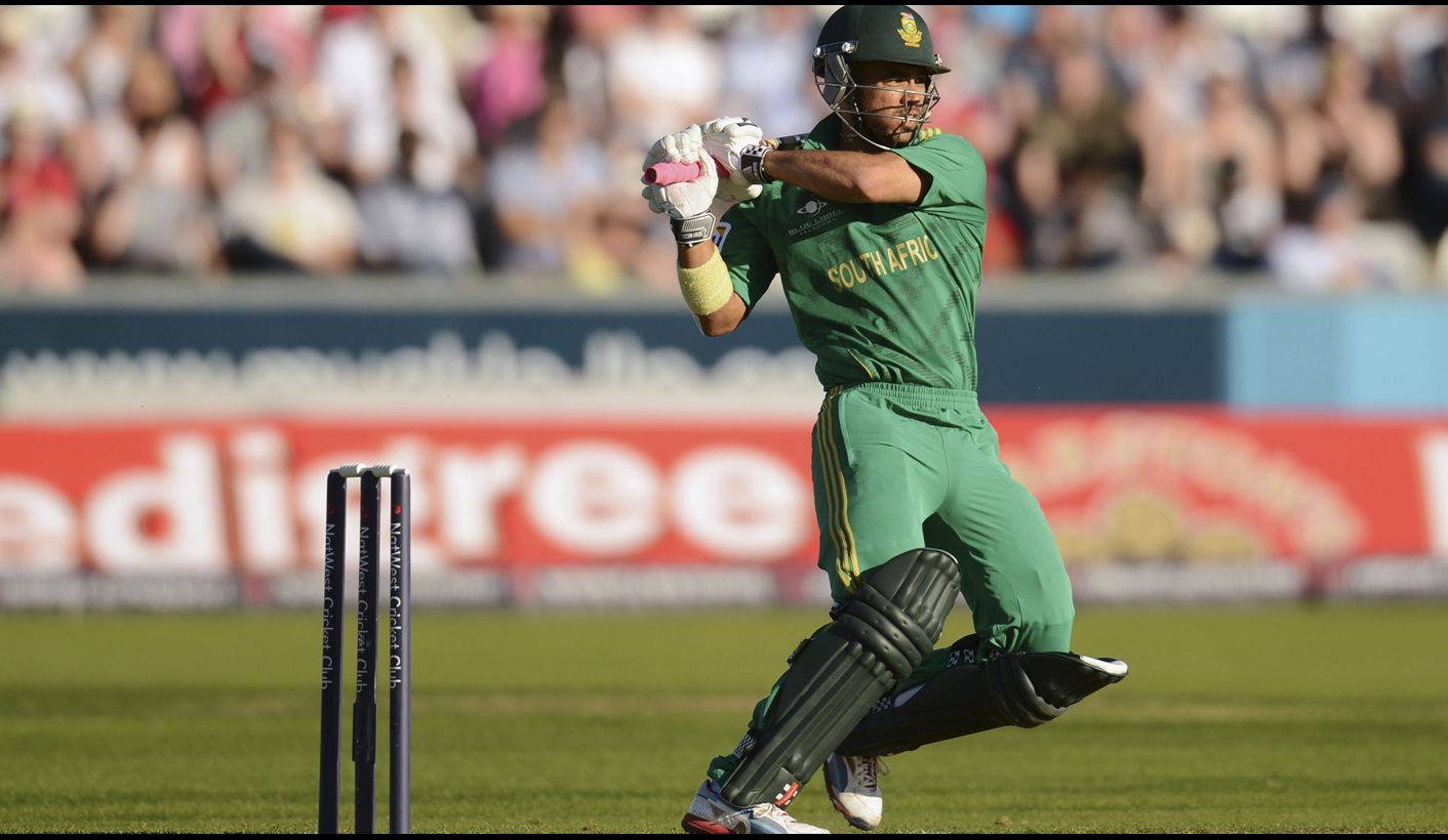 South Africa's Duminy hits out during the first Natwest T20 international cricket match against England at the Riverside ground