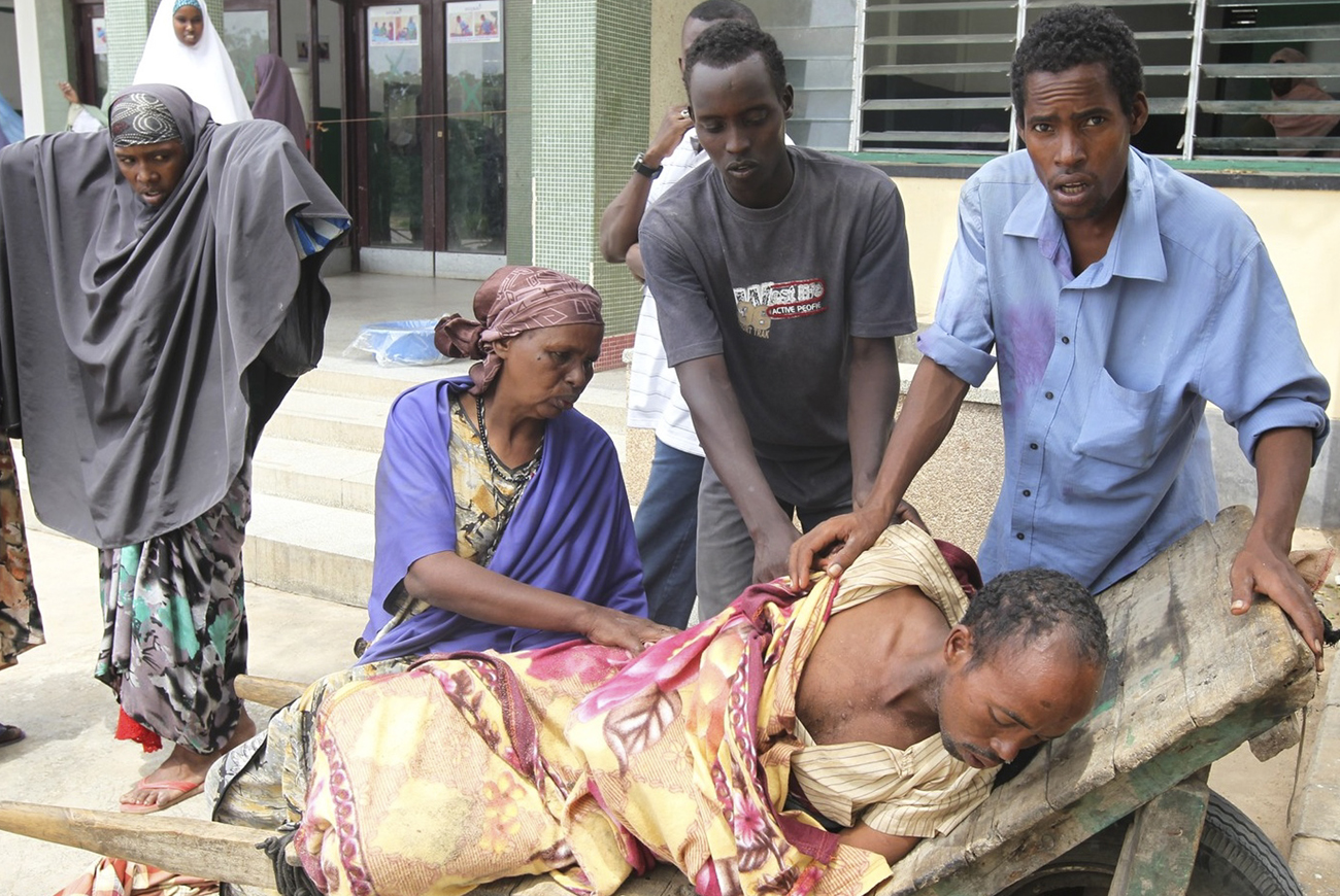 A Somali man is brought to the Banadir hospital in southern Mogadishu
