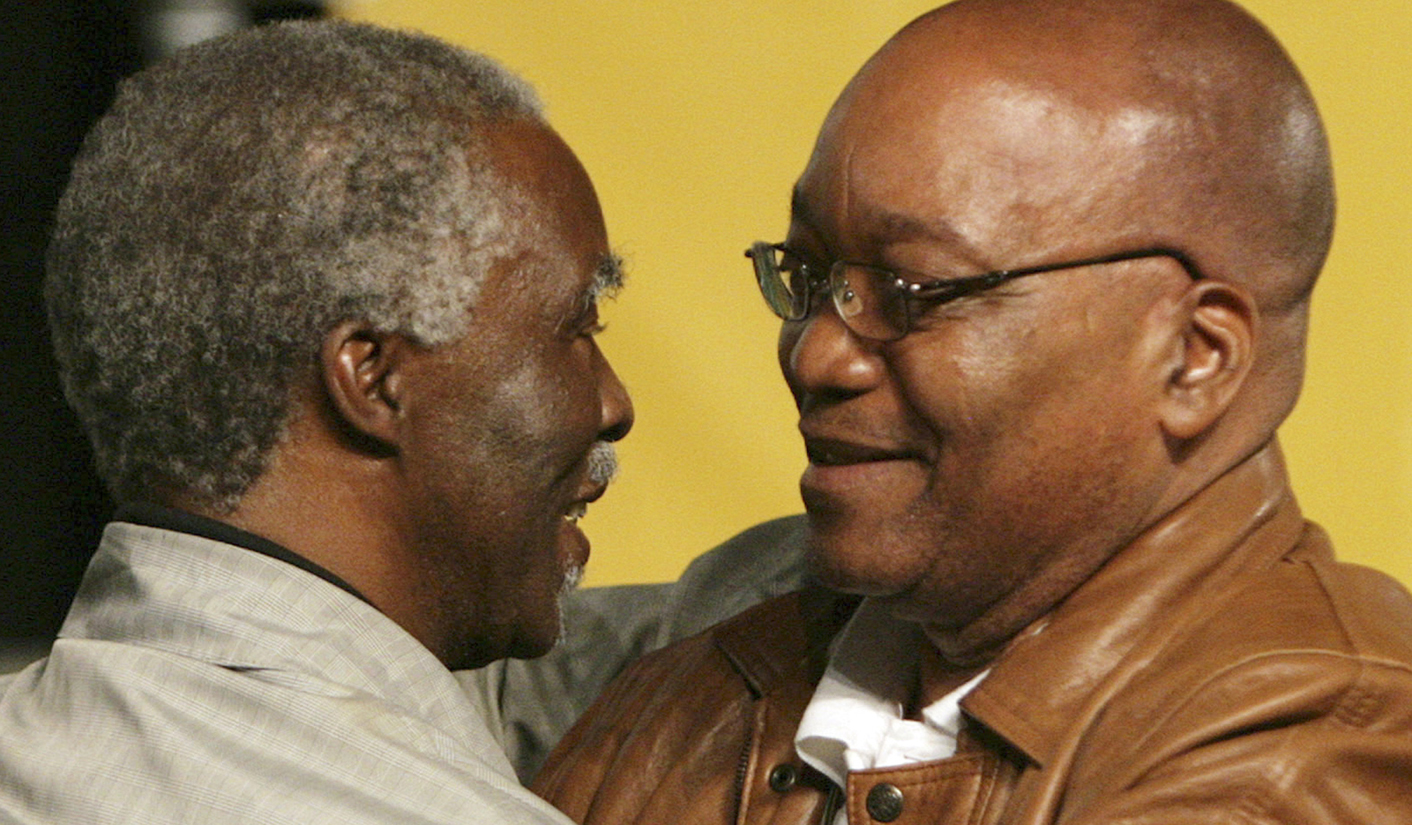 Former ANC president Thabo Mbeki congratulates newly elected ANC president Jacob Zuma during a leadership conference in Polokwane