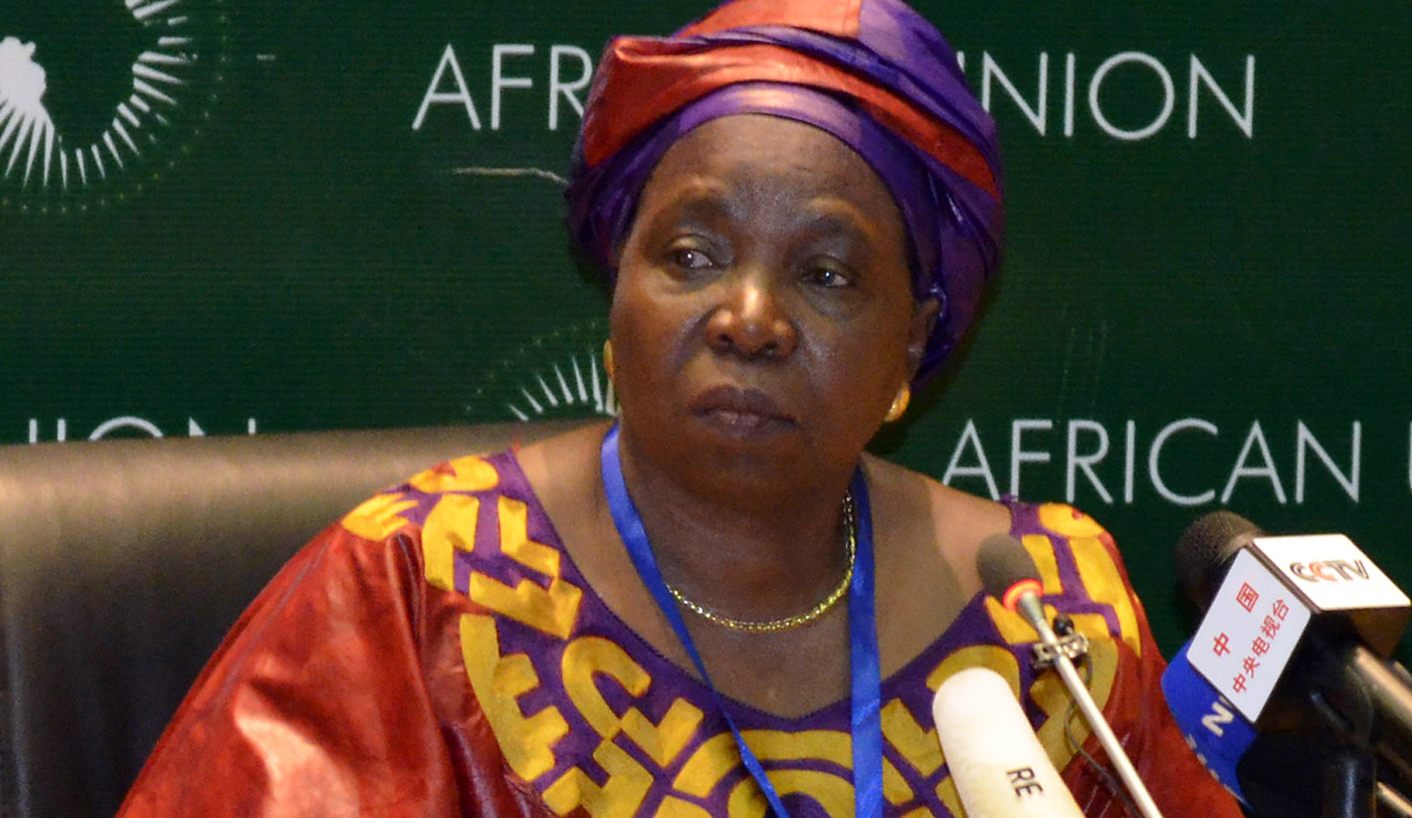 South African Home Affairs Minister Dlamini-Zuma addresses the media during leaders meeting at the African Union in Addis Ababa