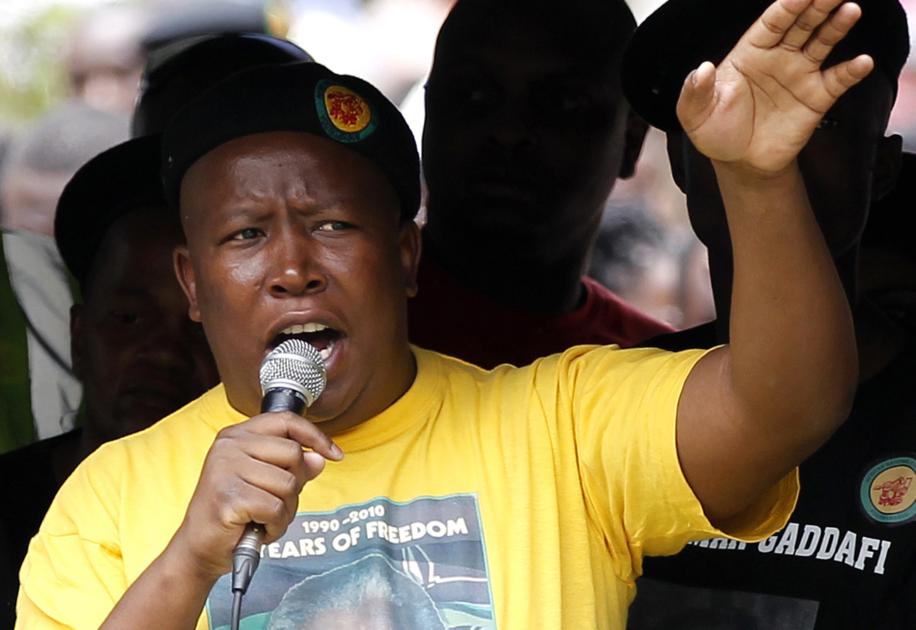 African National Congress Youth League leader Malema addresses his supporters during a march in Johannesburg