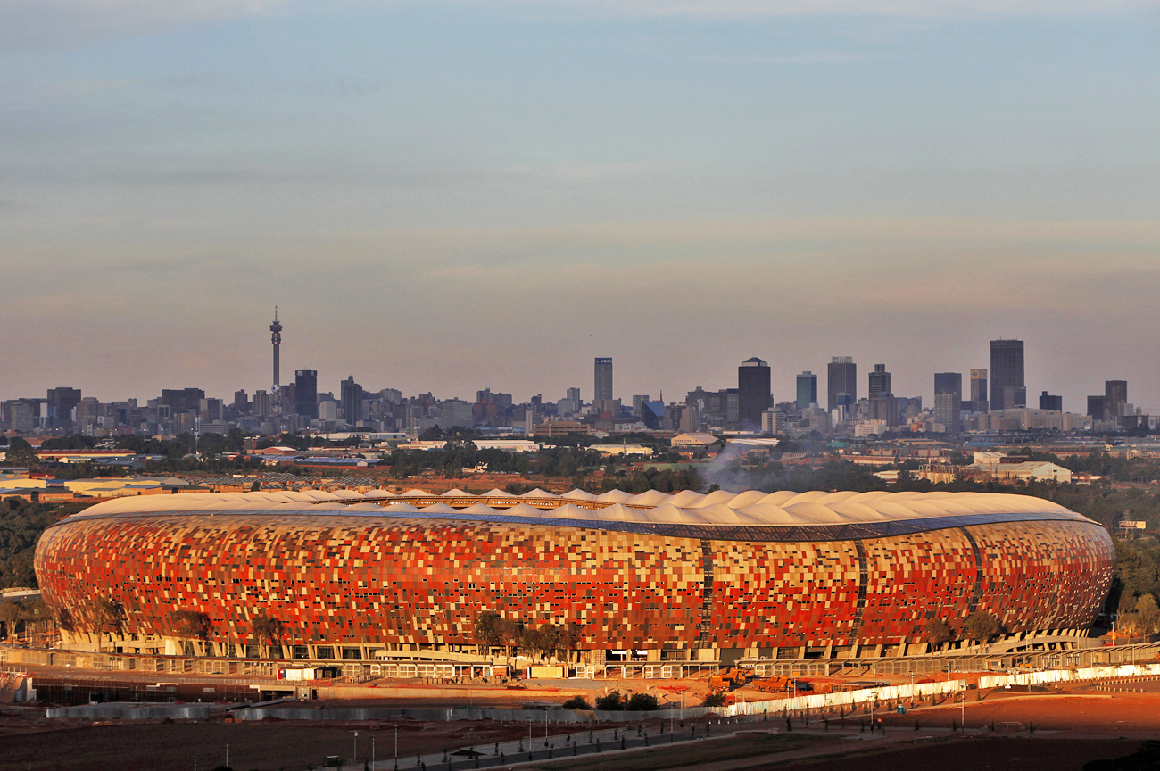 Construction work continues at Soccer City in Johannesburg