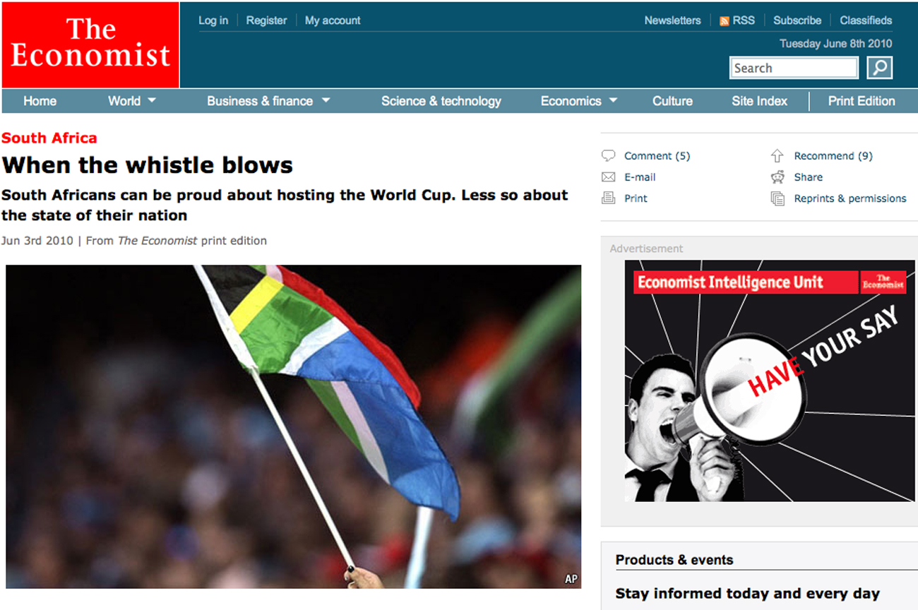 Then what? The Economist's SA correspondent on life beyond the World Cup