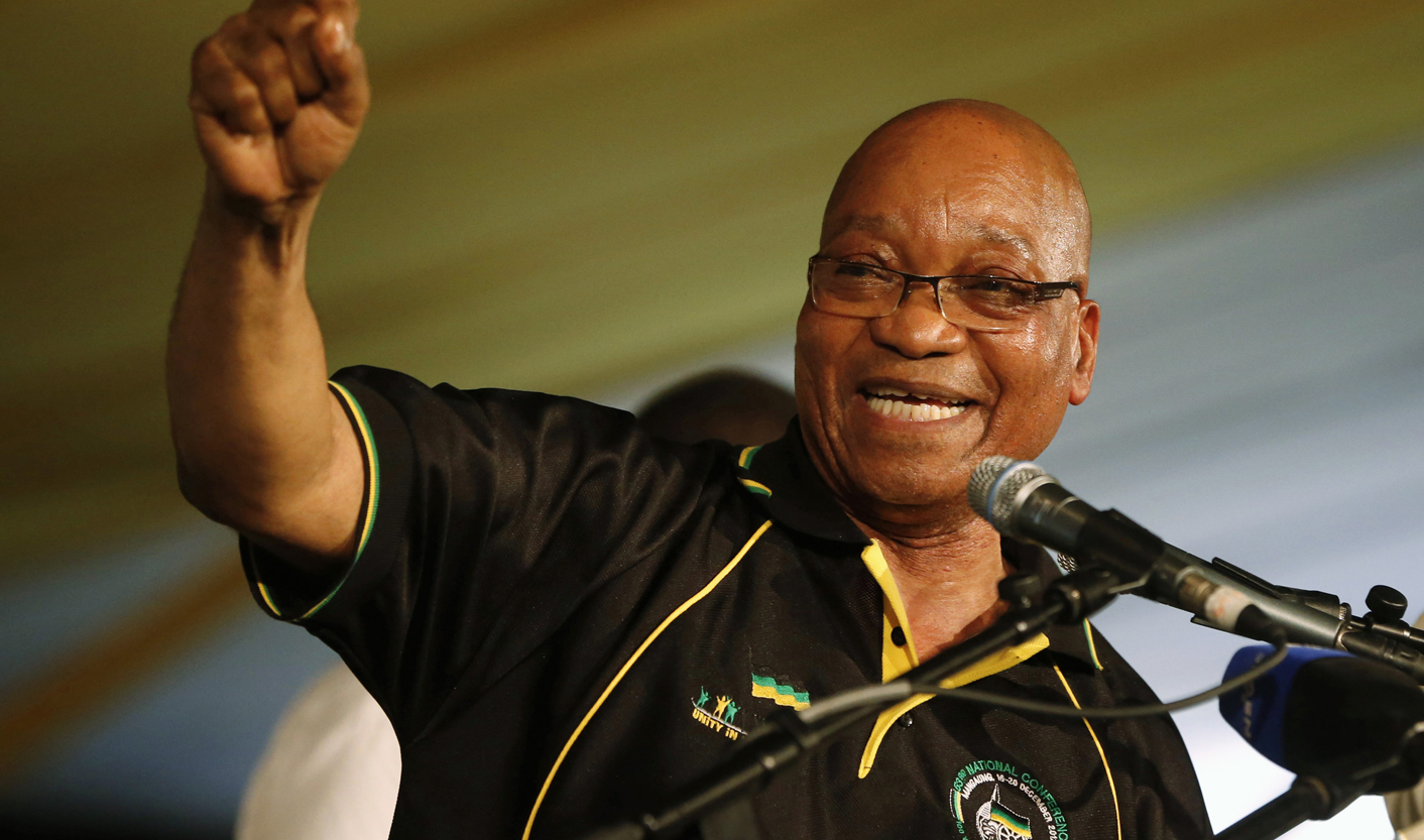 South Africa's President Zuma celebrates his re-election as Party President at the National Conference of the ruling African National Congress in Bloemfontein