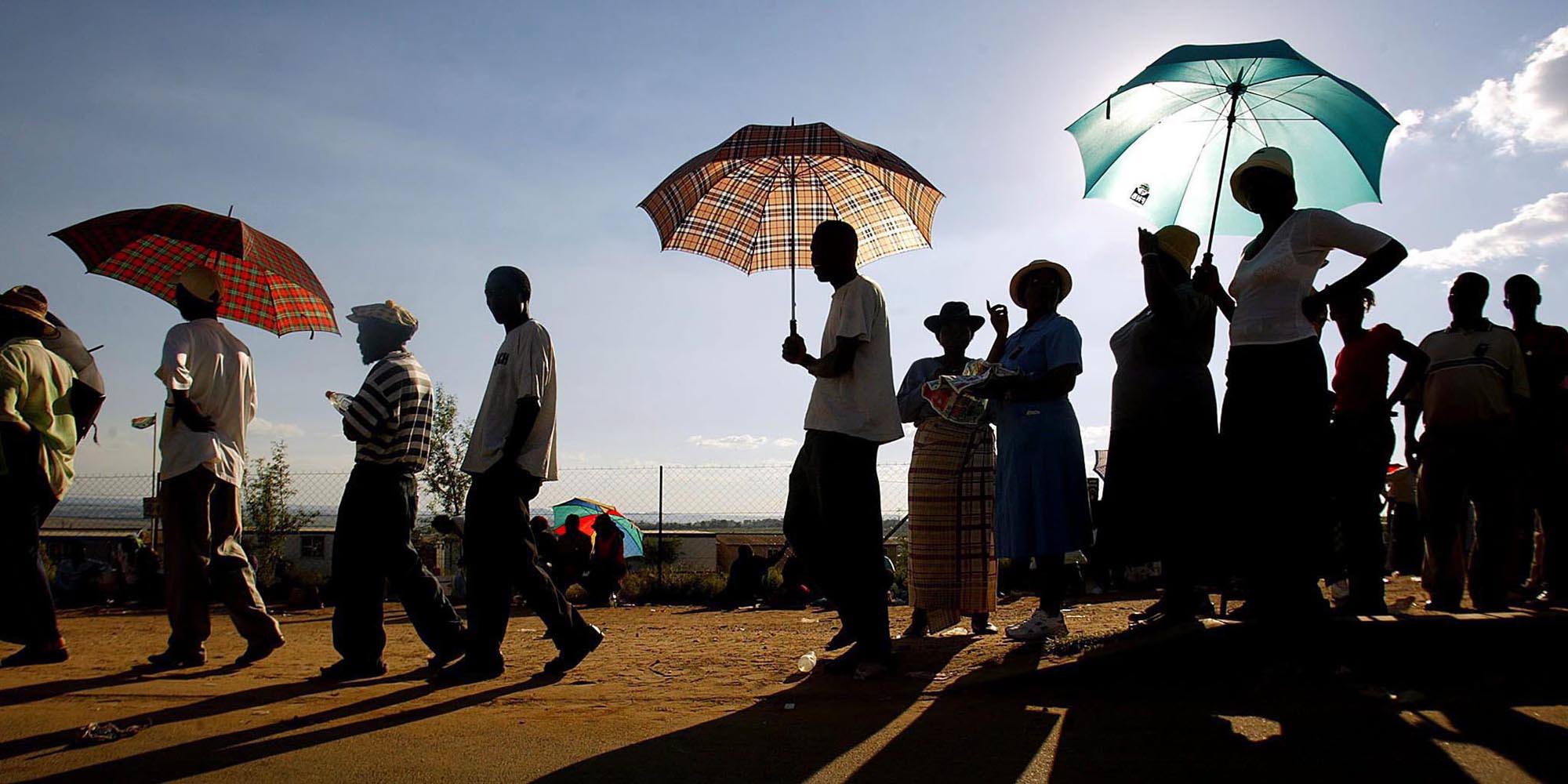Umberllas were a feature of the South African National Elections guarding voters