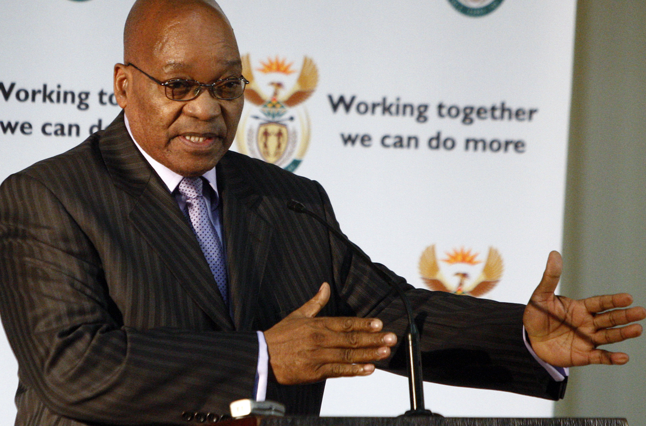South African President Zuma gestures during a news conference in Pretoria