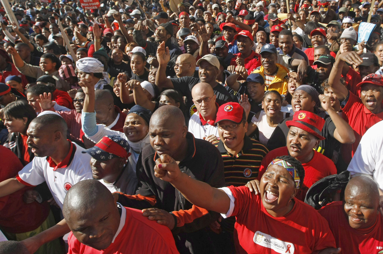 Members of COSATU march through the streets of Cape Town