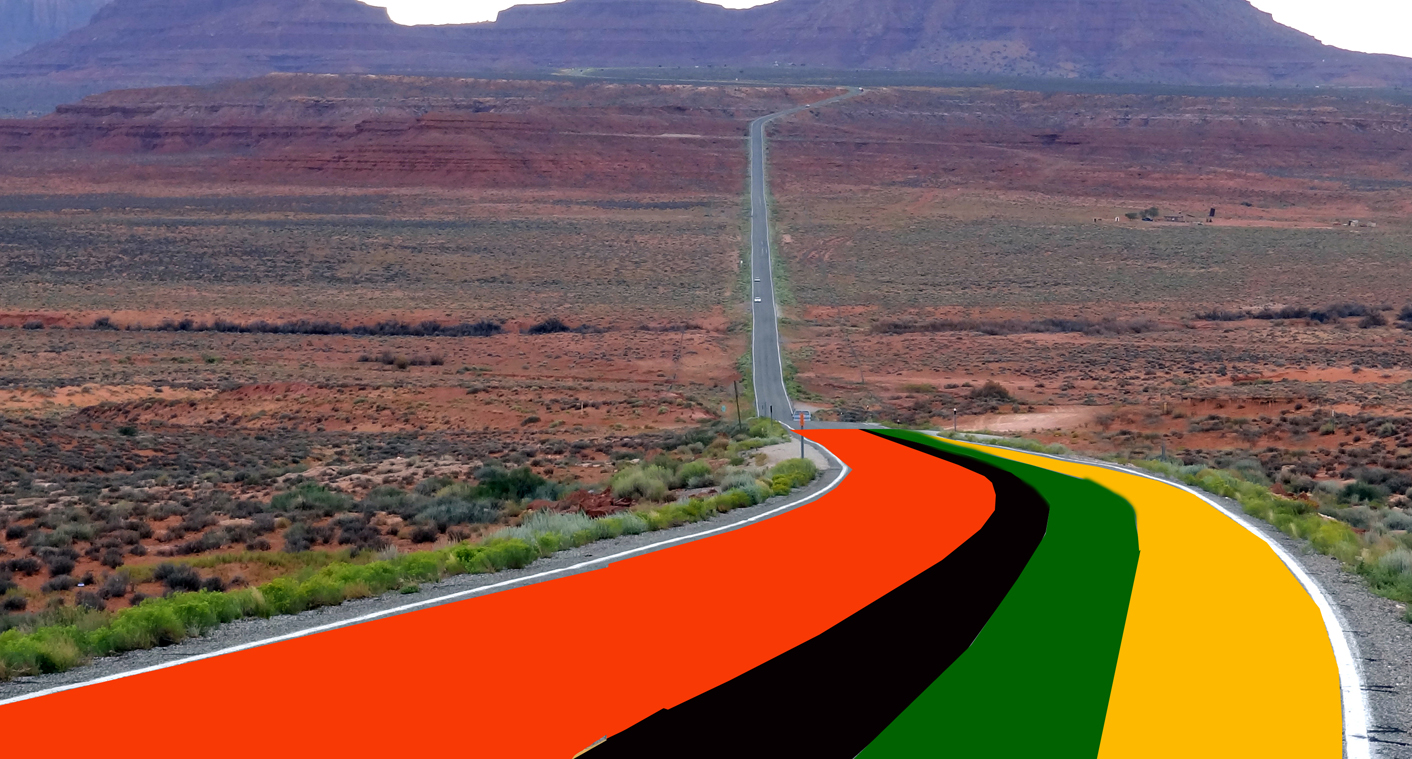 General view from the U.S. Road 163 Scenic near Monument Valley Tribal Park in Utah