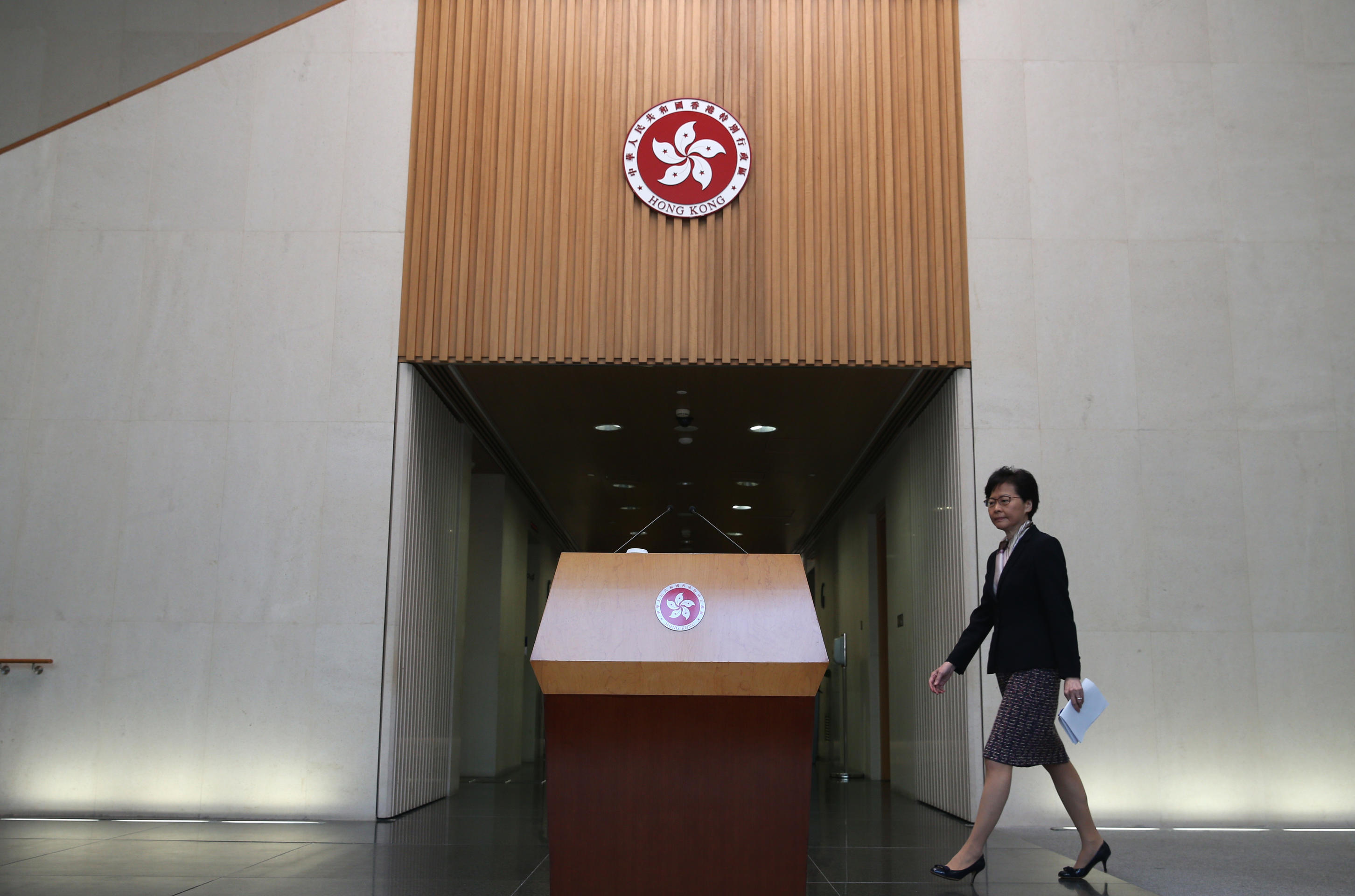 Hong Kong Chief Executive Carrie Lam gives address on eve of general strike
