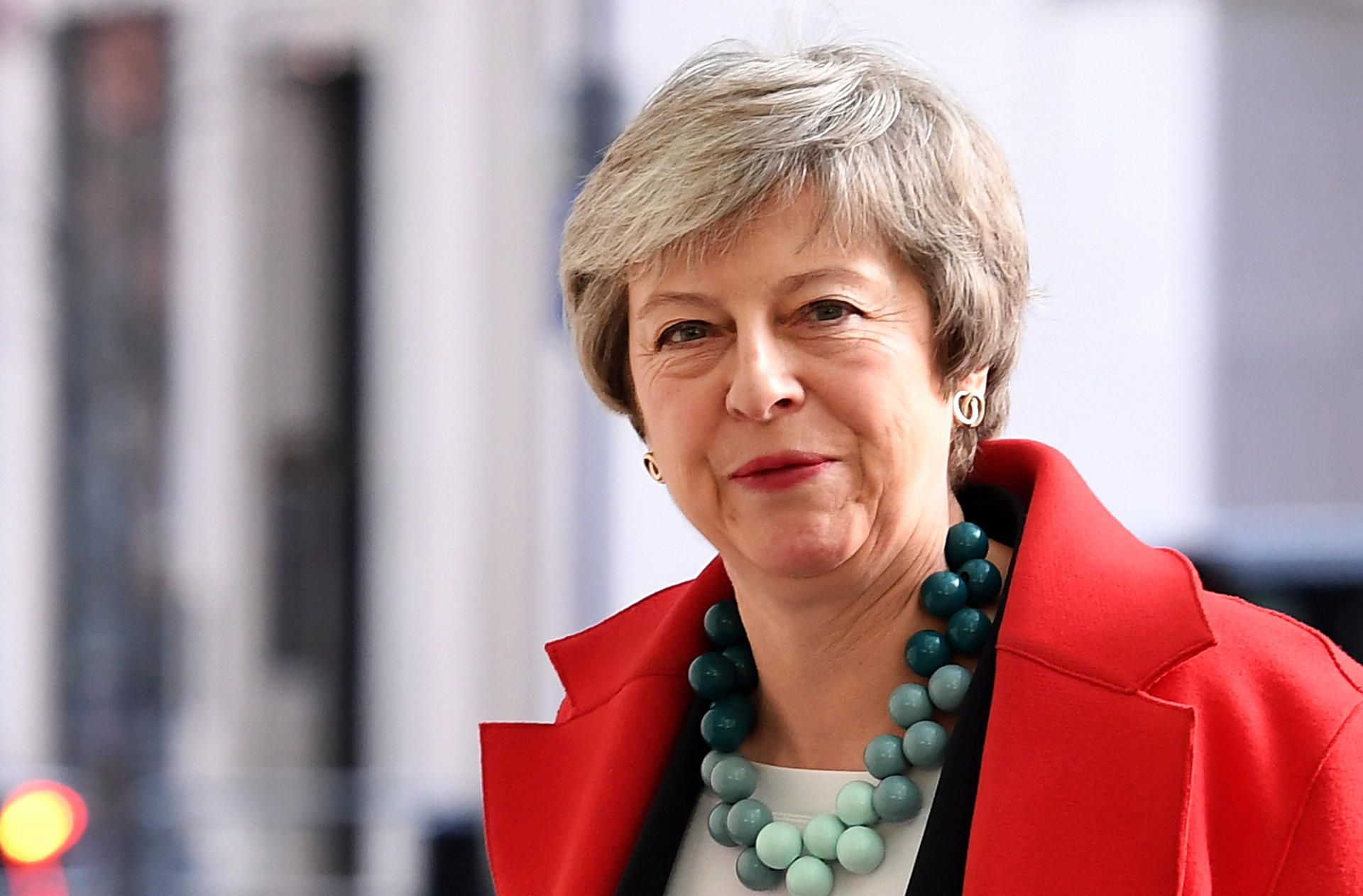 British Prime Minister Theresa May arrives at the BBC in London
