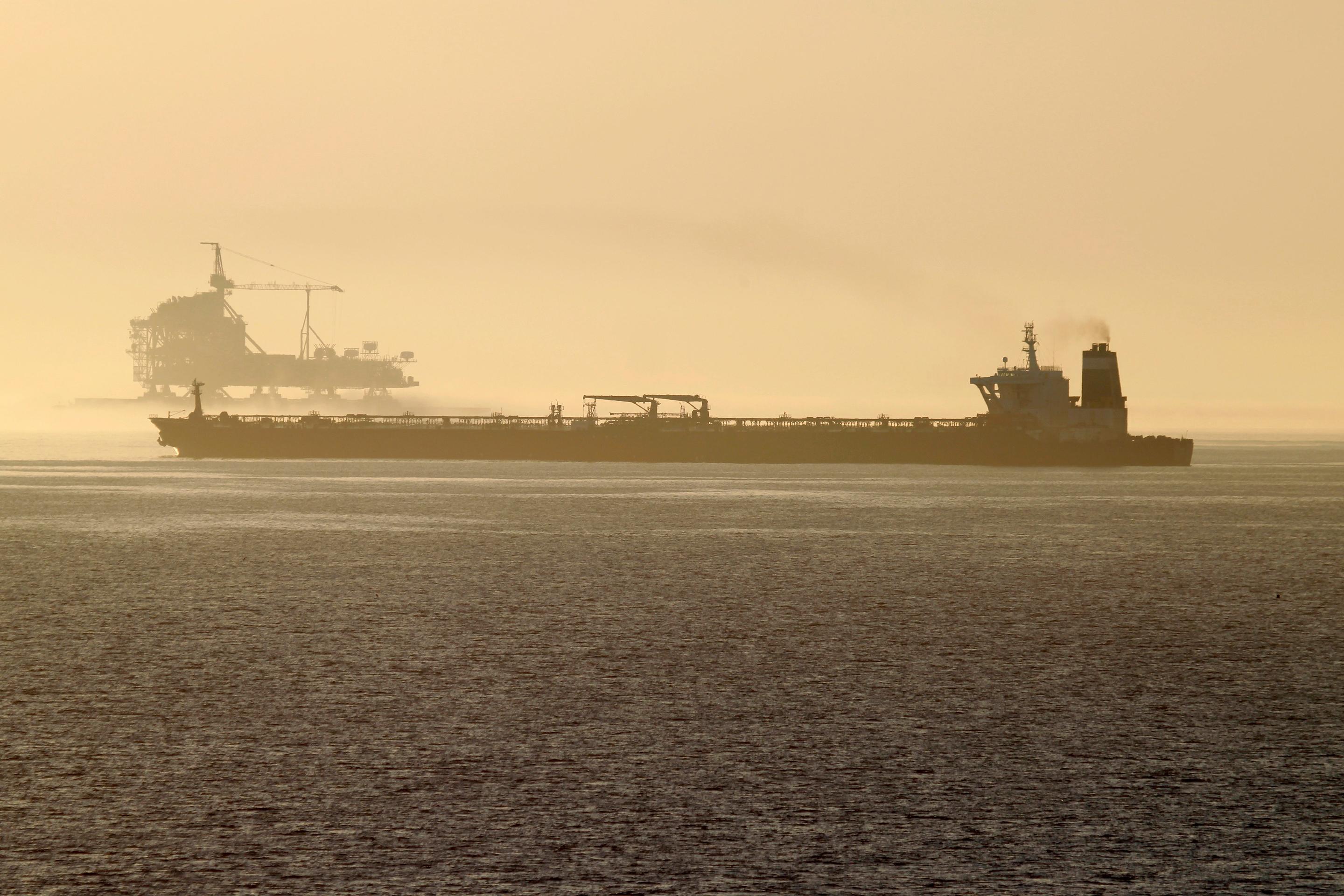 Oil tanker Grace 1 prepares to leave from Gibraltar