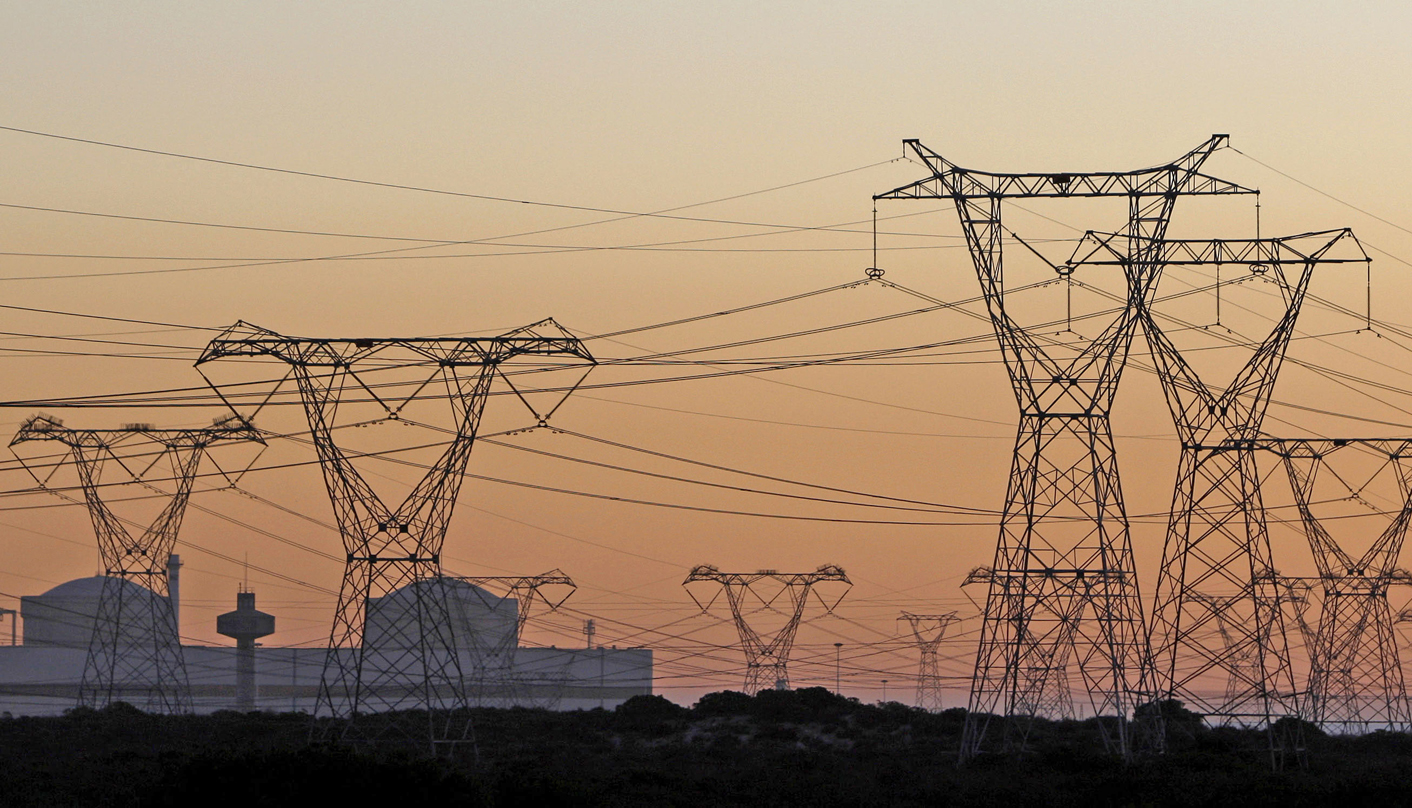 Electricity pylons carry power from Cape Town's Koeberg nuclear power plant