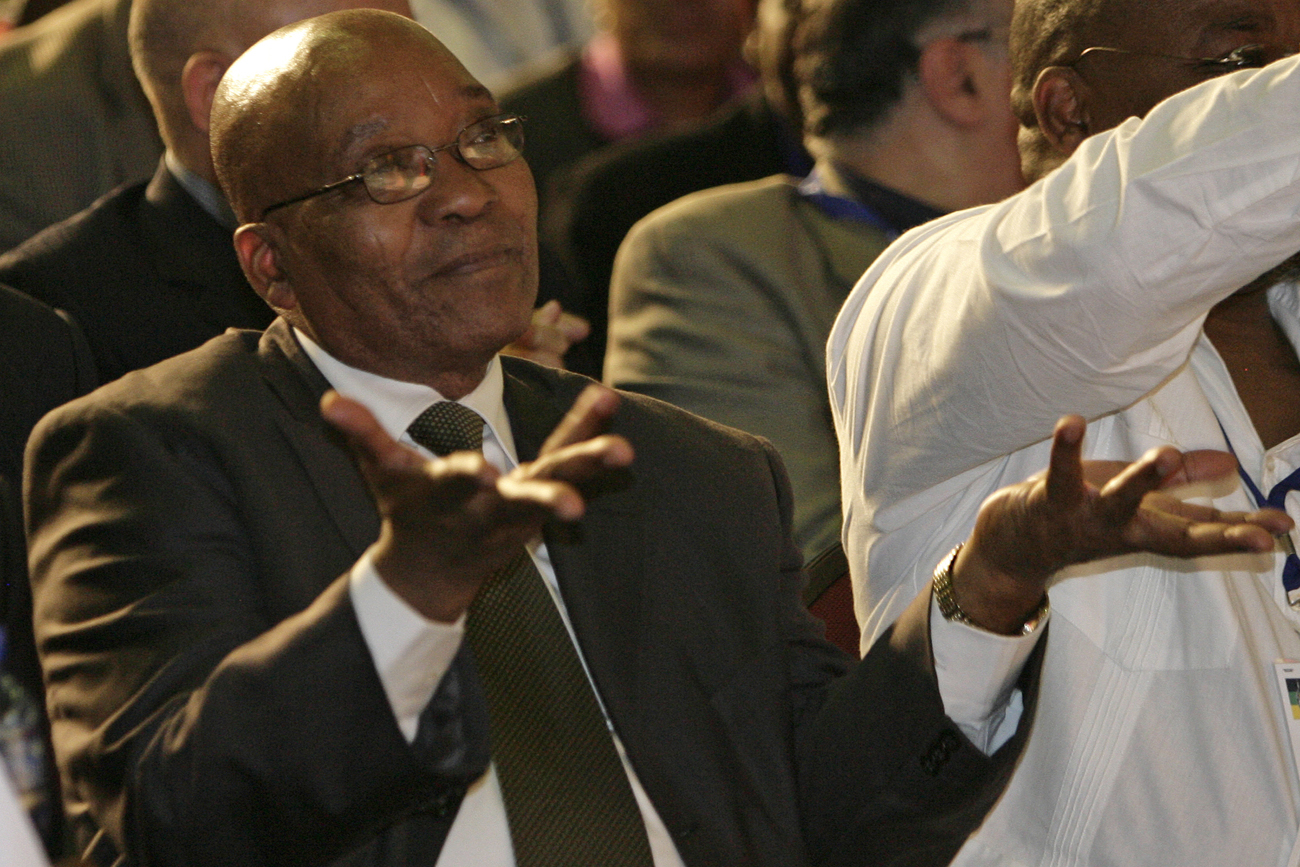 ANC leader Zuma gestures during the announcement of the official results of South Africa's election in Pretoria