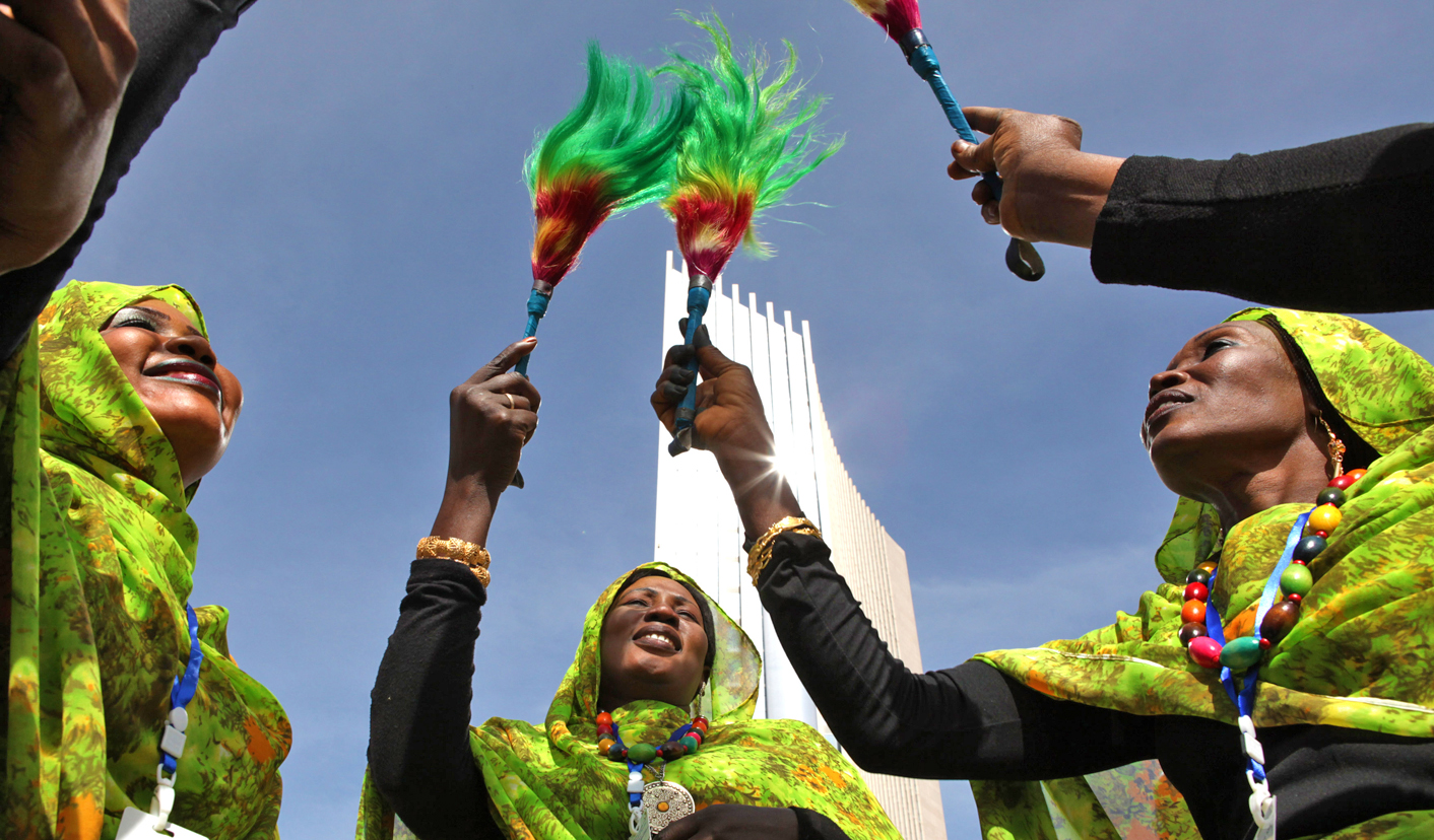 Traditional dancers perform during the inauguration of the new African Union building in Addis Ababa
