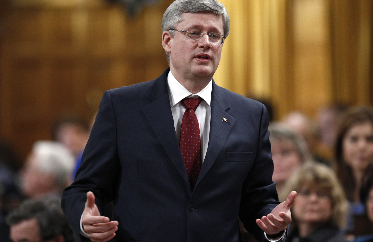 Canada's Prime Minister Stephen Harper speaks during Question Period in the House of Commons on Parliament Hill in Ottawa