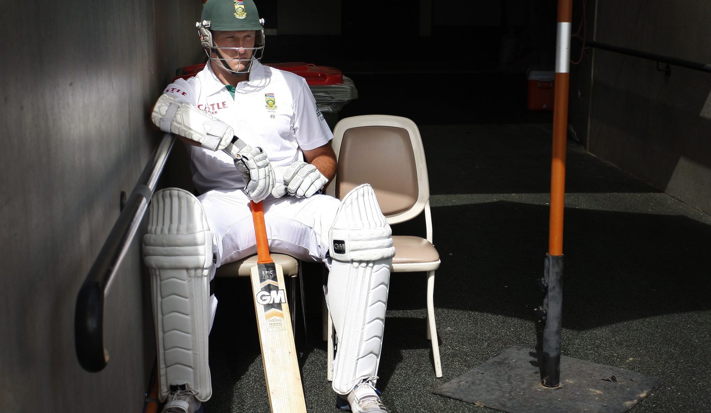 South Africa's Smith sits in the ground access tunnel before day three of the second test cricket match against Australia in Adelaide