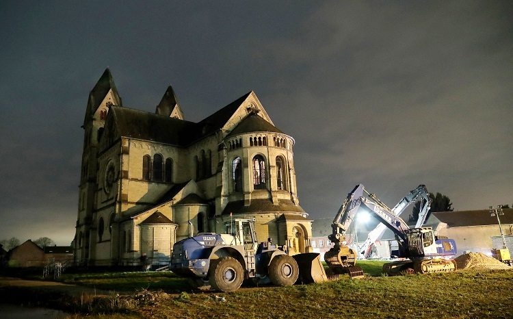 Immerath church is demolished during the expansion of the Garzweiler mine