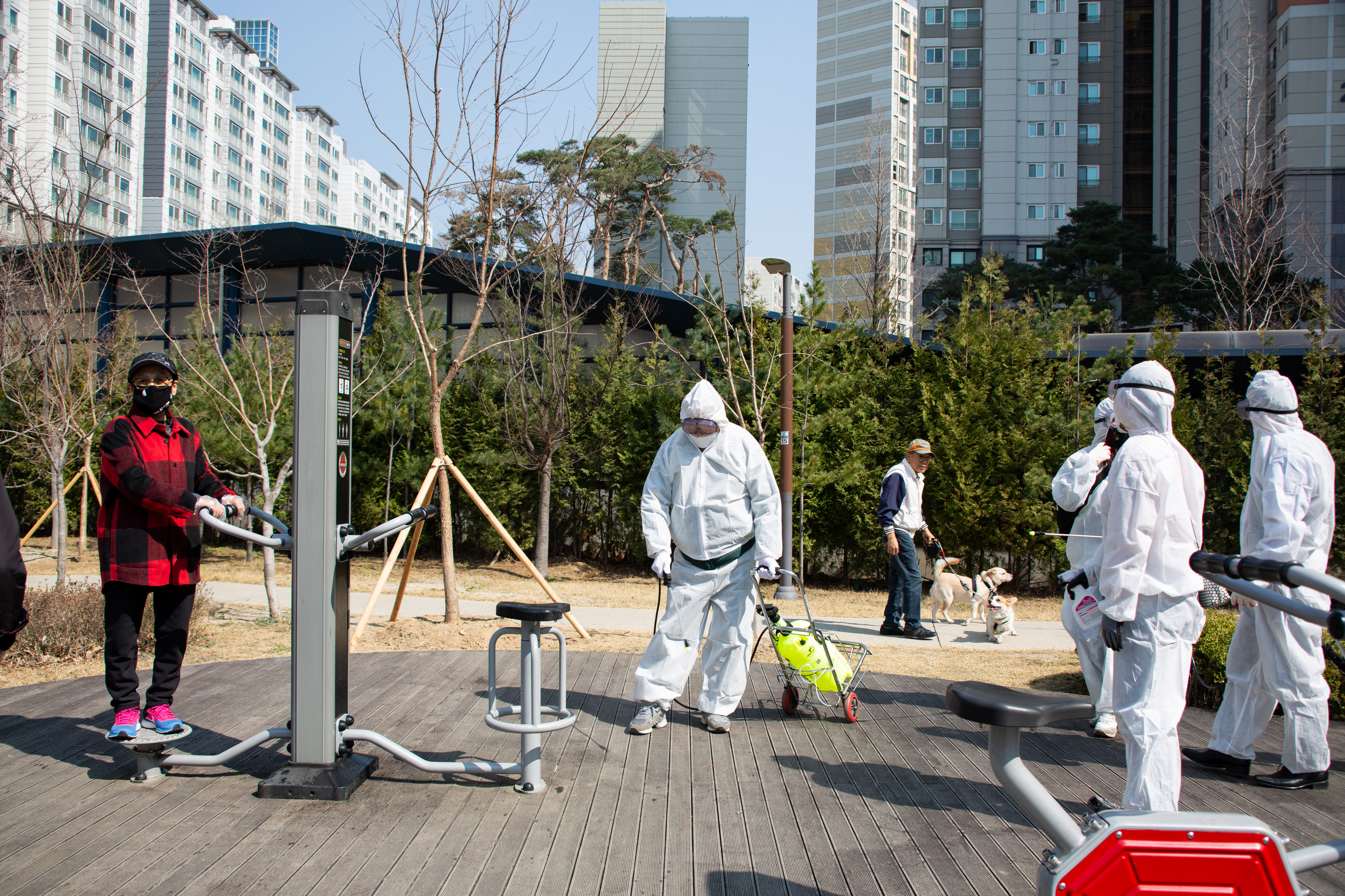 Officials spray disinfectant to prevent spread of coronavirus in Seoul