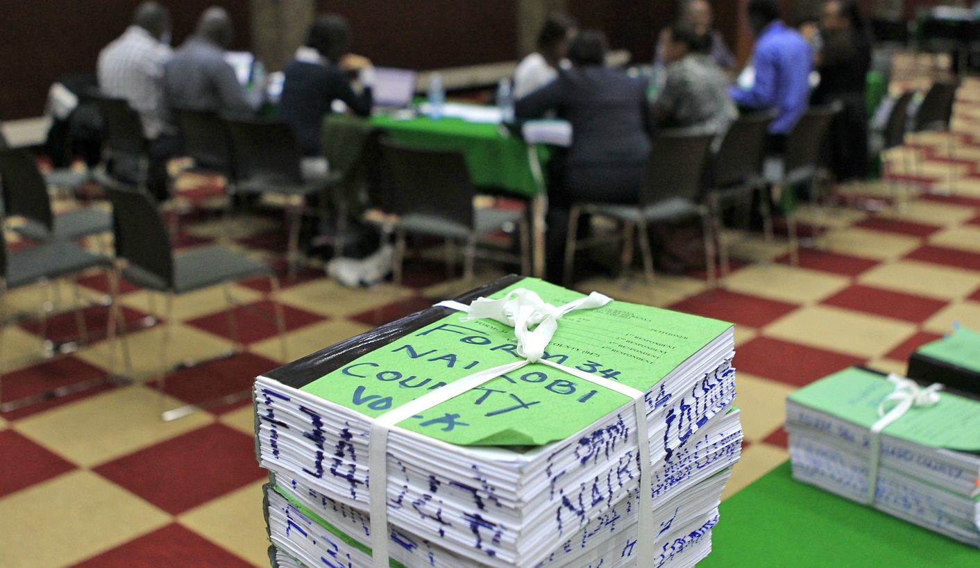 Voter polling records are seen at the re-tallying centre for votes after the Kenya Supreme Court issued an order in the Presidential poll petition in Nairobi