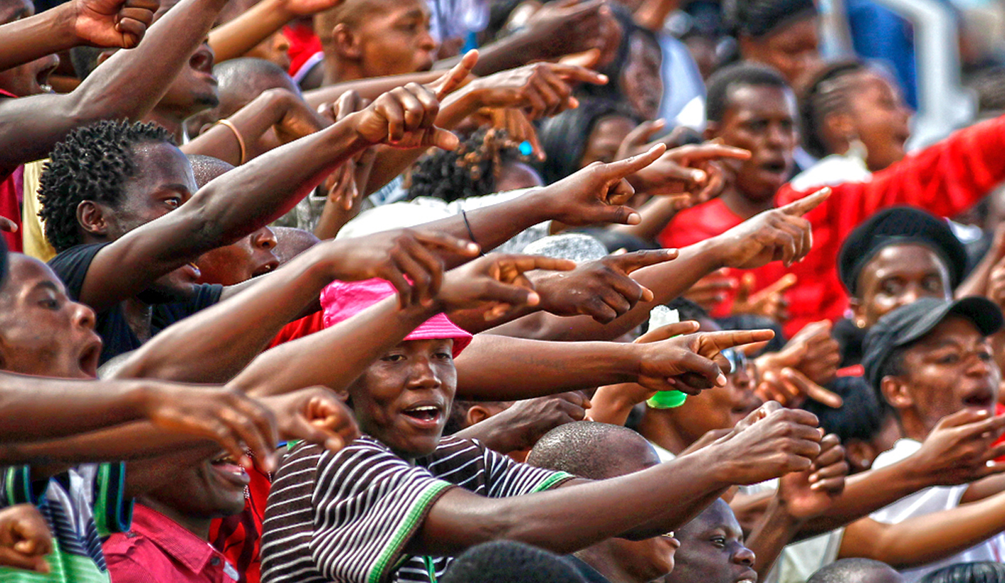 Supporters of African National Congress Youth League (ANCYL) chant slogans during an ANCYL rally in Limpopo province